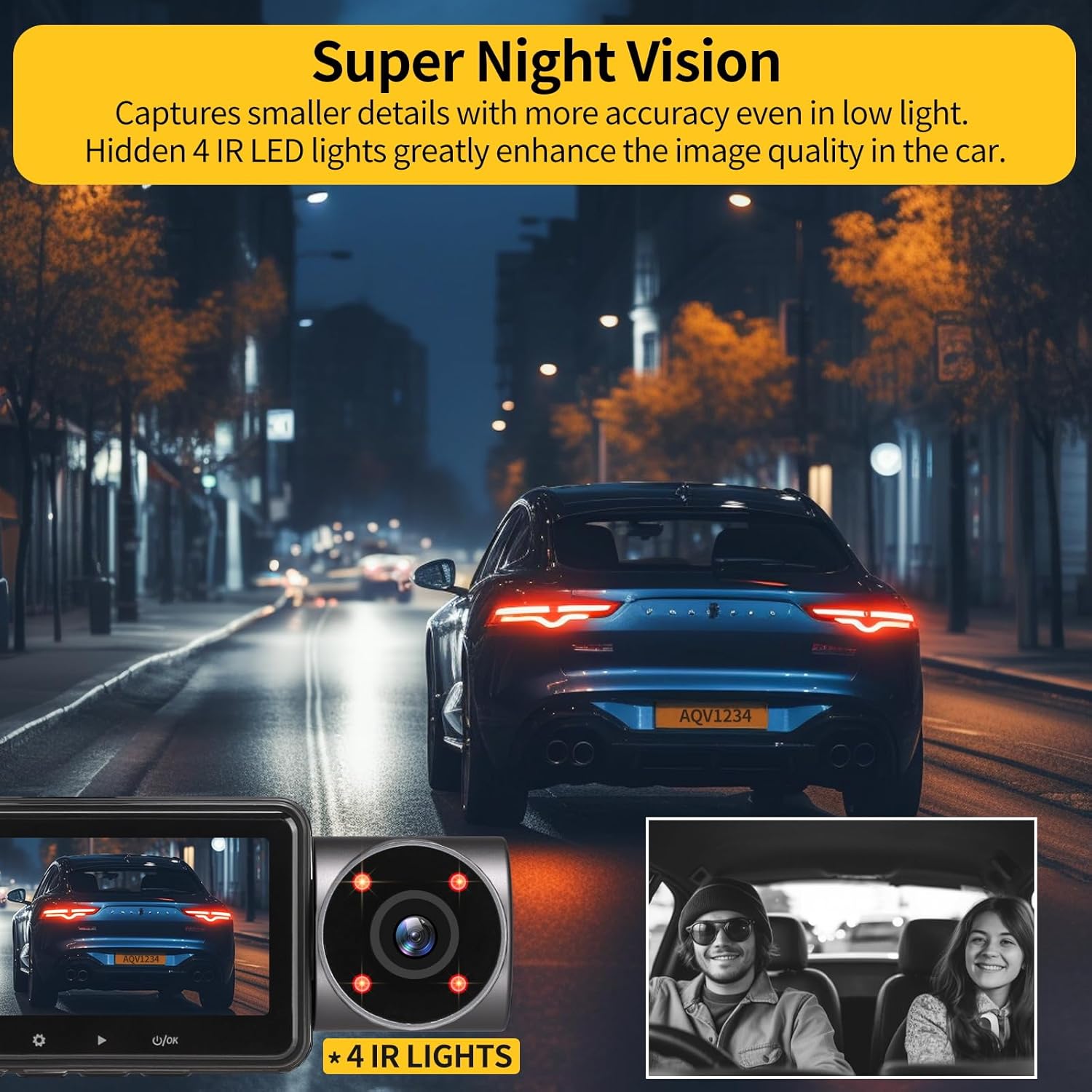 Cámara de salpicadero para automóviles 2K 1440P+1080P+1080P Dashcam frontal, trasera e interior, cámara de coche de 3 canales con visión nocturna