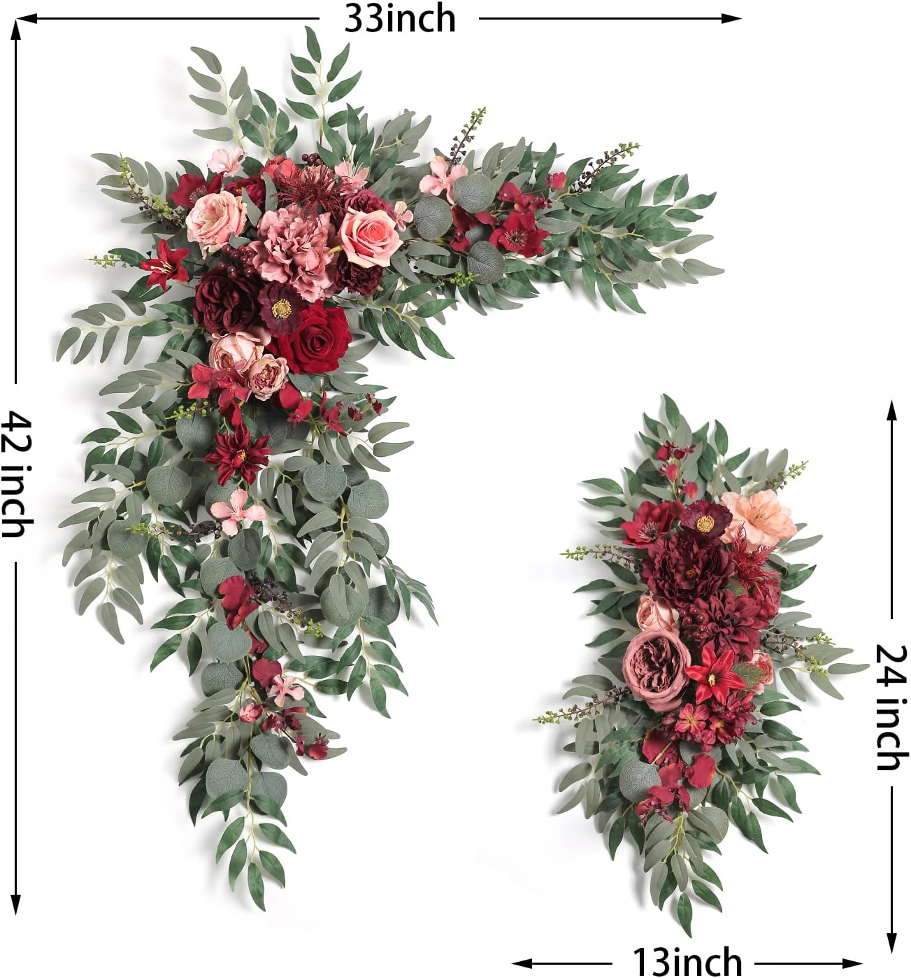 Serra Flora Juego de guirnalda de flores para arco de boda con cortinas (paquete de 4)  2 arreglos florales artificiales con 2 cortinas para