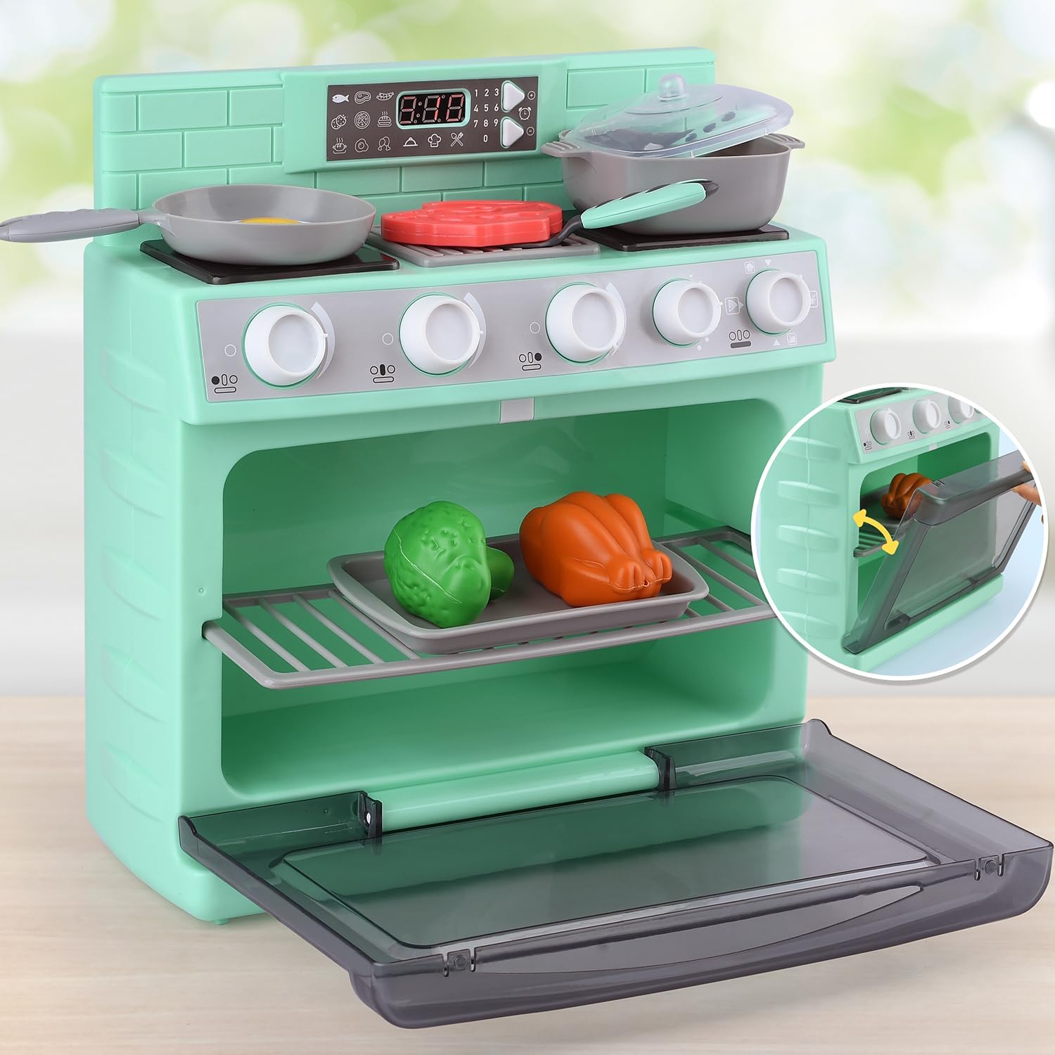 Accesorios de cocina para jugar al horno de juguete, aparato realista para niños con luces y sonidos, juego único de cocina para niños, juguetes de