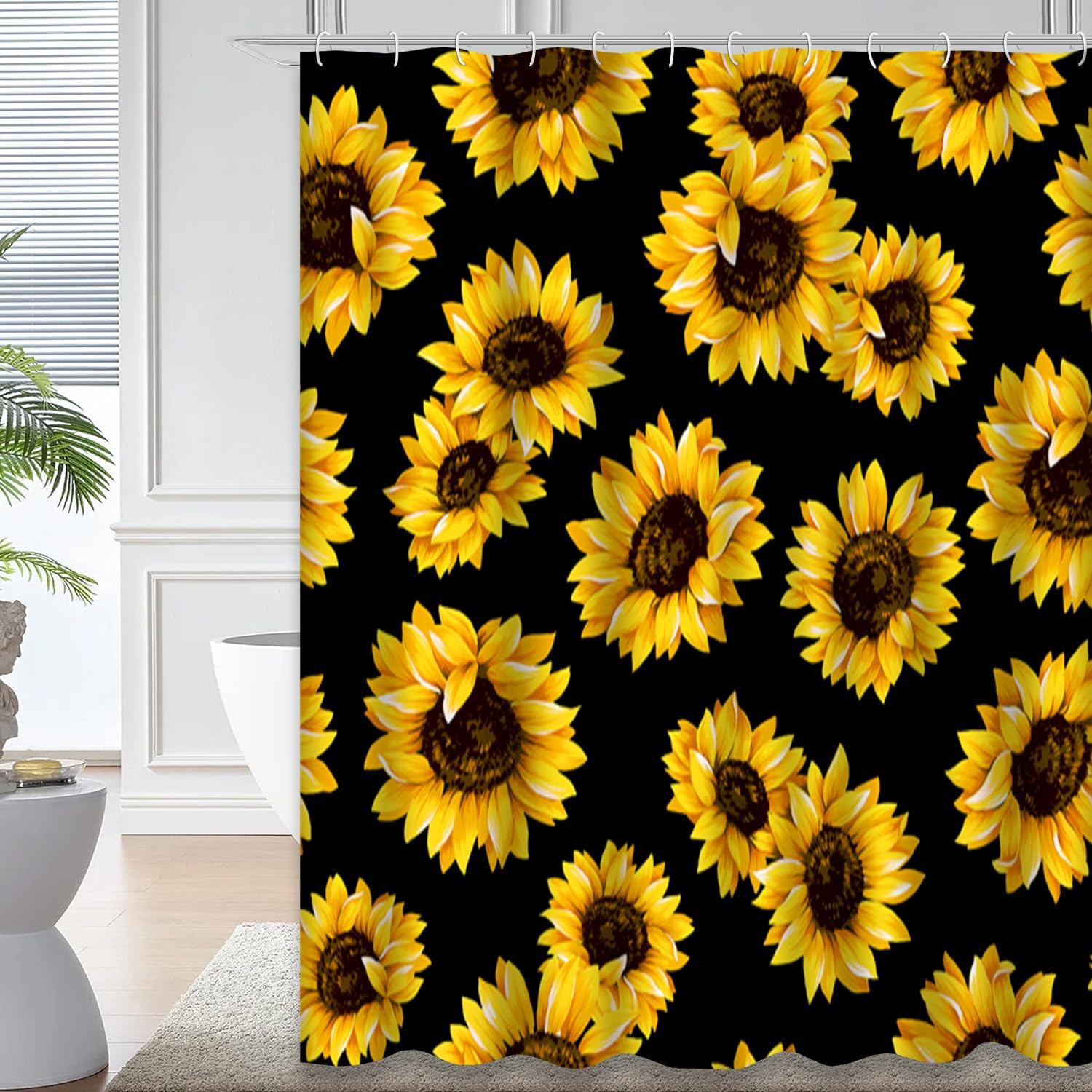 GALMAXS7 Cortina de ducha de girasol para baño con 12 ganchos, diseño floral botánico impermeable, decoración decorativa de baño, 72 x 72 pulgadas