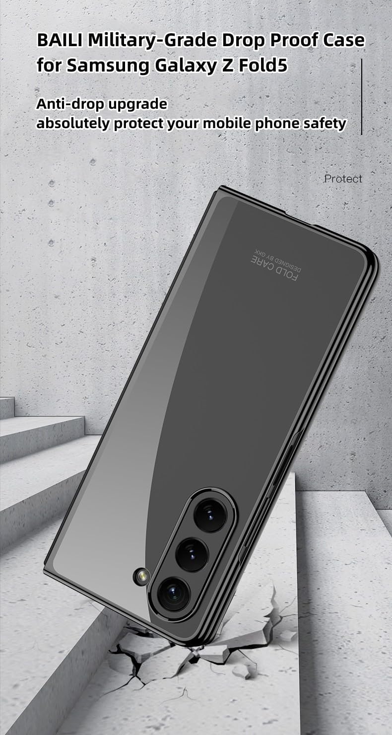 BAILI Funda transparente para Galaxy Z Fold5, transparente de alta definición, ultrafina de PC para Z Fold 5, ultrafina como Cicada Z Fold5, carcasa