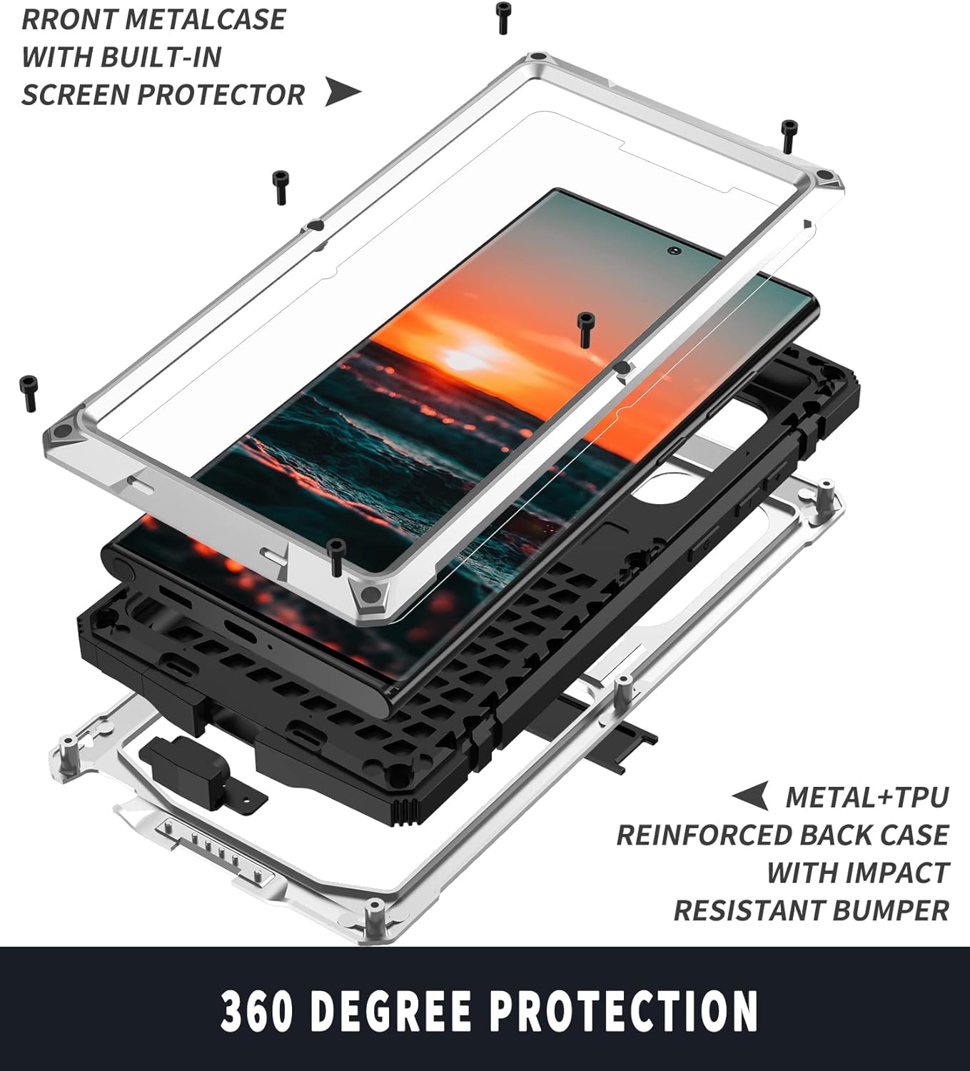 Funda de metal para Samsung S22 Ultra 5G con protector de pantalla con función atril, resistente armadura militar duradera, cuerpo completo,