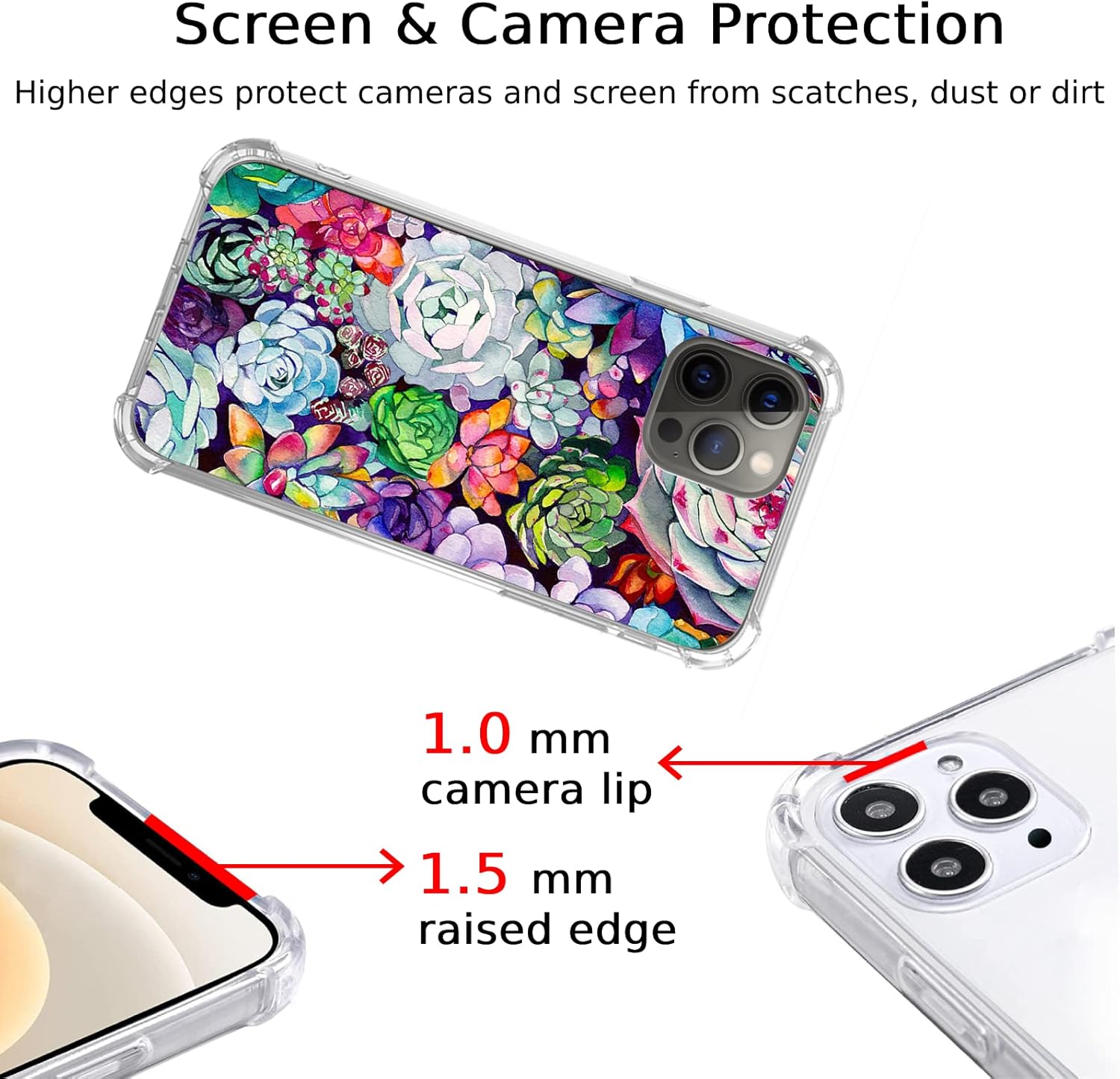 Funda de acuarela para plantas suculentas, compatible con iPhone 15 Pro, bonita funda colorida de jardín suculenta para iPhone 15 Pro, funda de TPU
