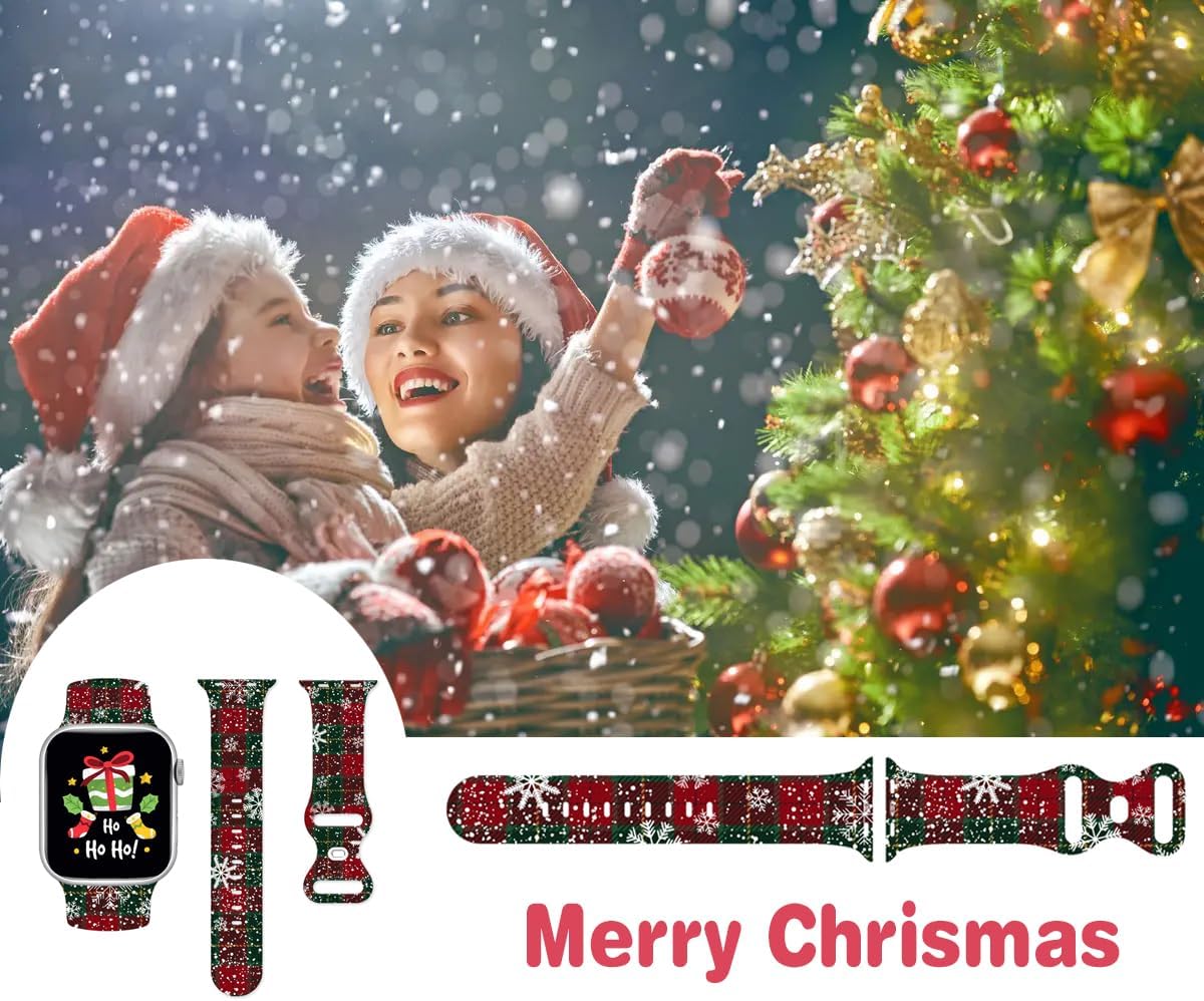 Correa deportiva de Navidad compatible con iWatch de 1.496 in 1.575 in 1.654 in 1.732 in para mujeres, hombres y niñas, correas ajustables de