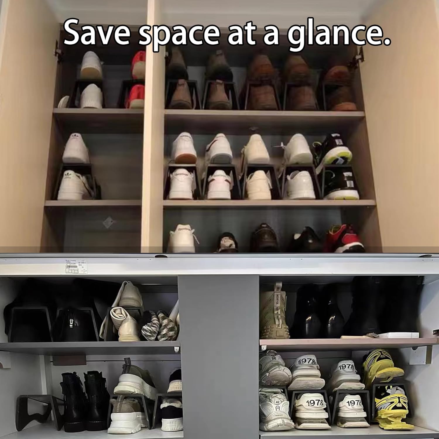 Apiladores de zapatos, ahorradores de espacio para zapatos, organizadores de doble capa para organización del armario, aumenta el espacio en un 200%