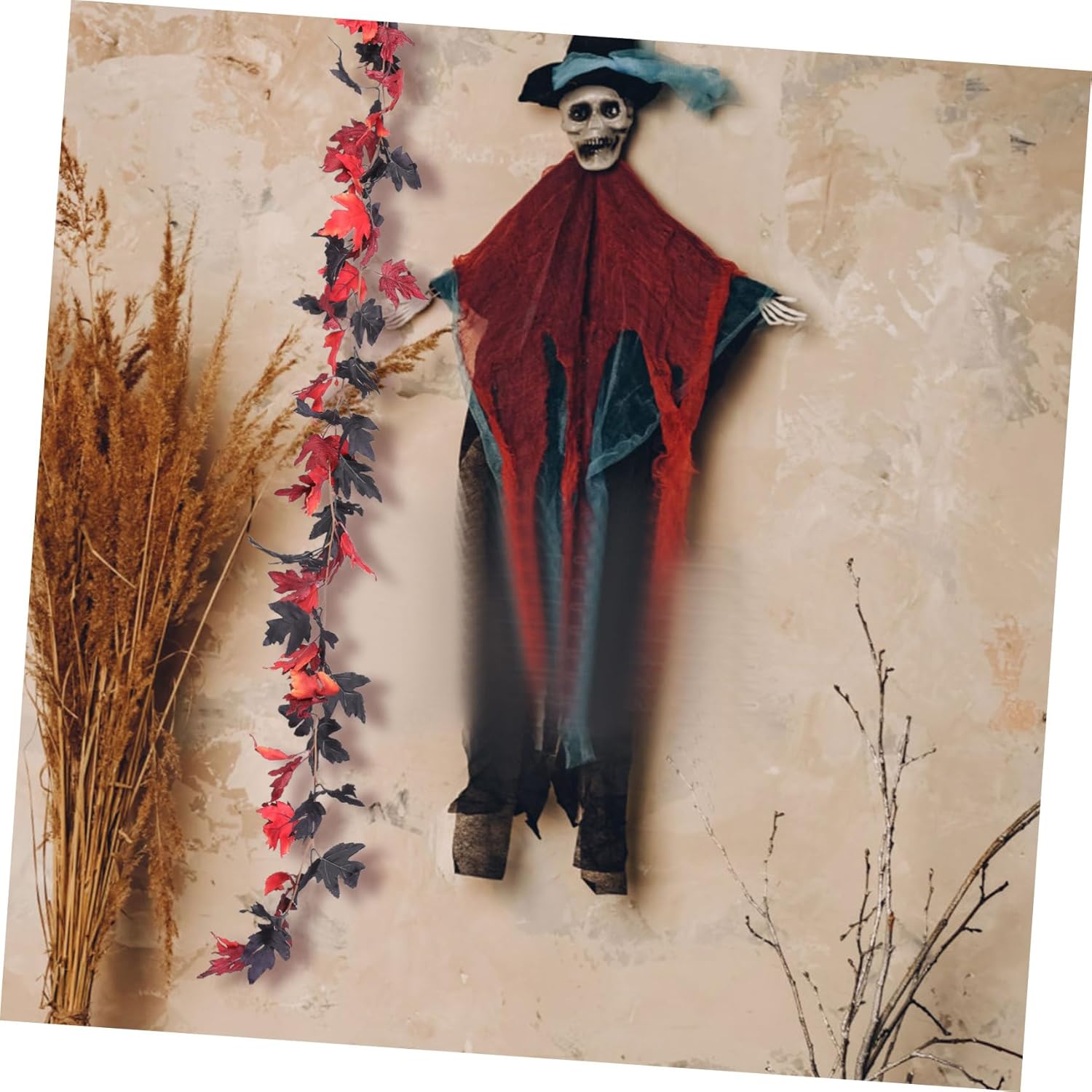 Amosfun 1 juego de hojas de arce simuladas ratán negro naranja hojas de otoño vid Halloween guirnalda artificial otoño artificial otoño plantas al