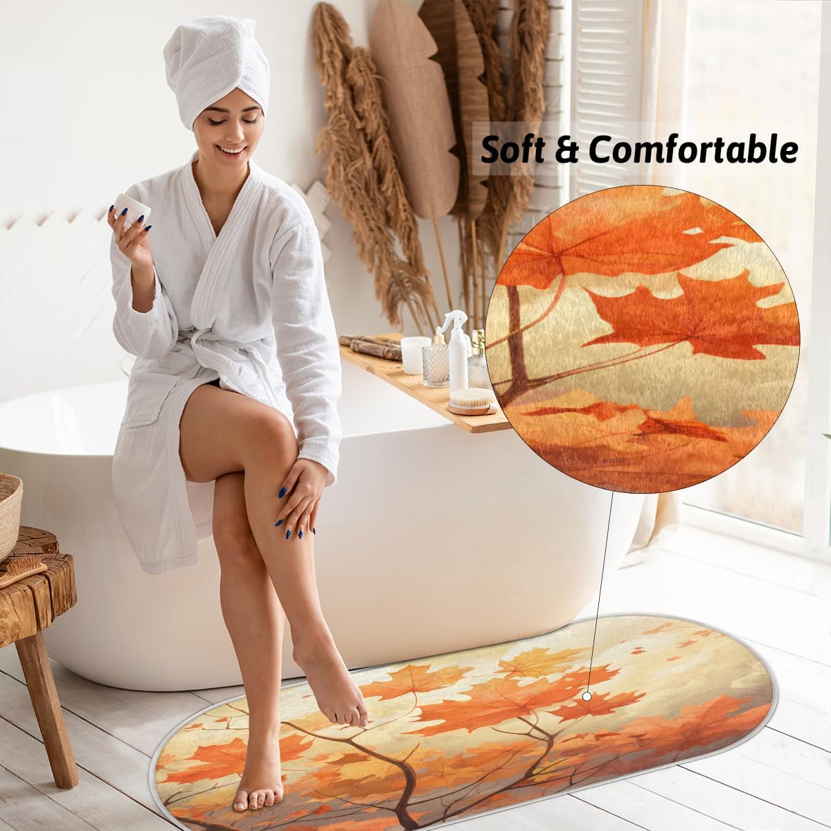 cfpolar Alfombras de baño de ramas de arce otoñales, antideslizantes, tapete de baño de microfibra absorbente, tapetes y alfombras de cocina