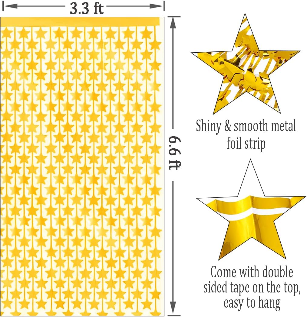 Cortinas de flecos de papel de aluminio con estrellas doradas, telón de fondo metálico, cortina de flecos de oropel de papel de aluminio para