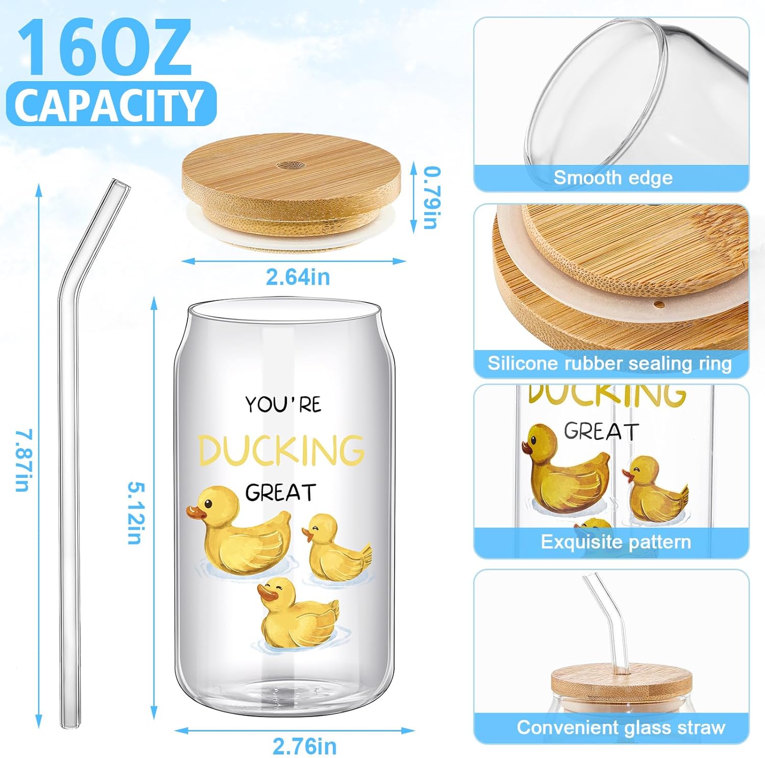 Tioncy 12 piezas de regalos de agradecimiento a los empleados de 16 onzas, vasos de vidrio inspiradores con texto en inglés “Thank you” con tapas y