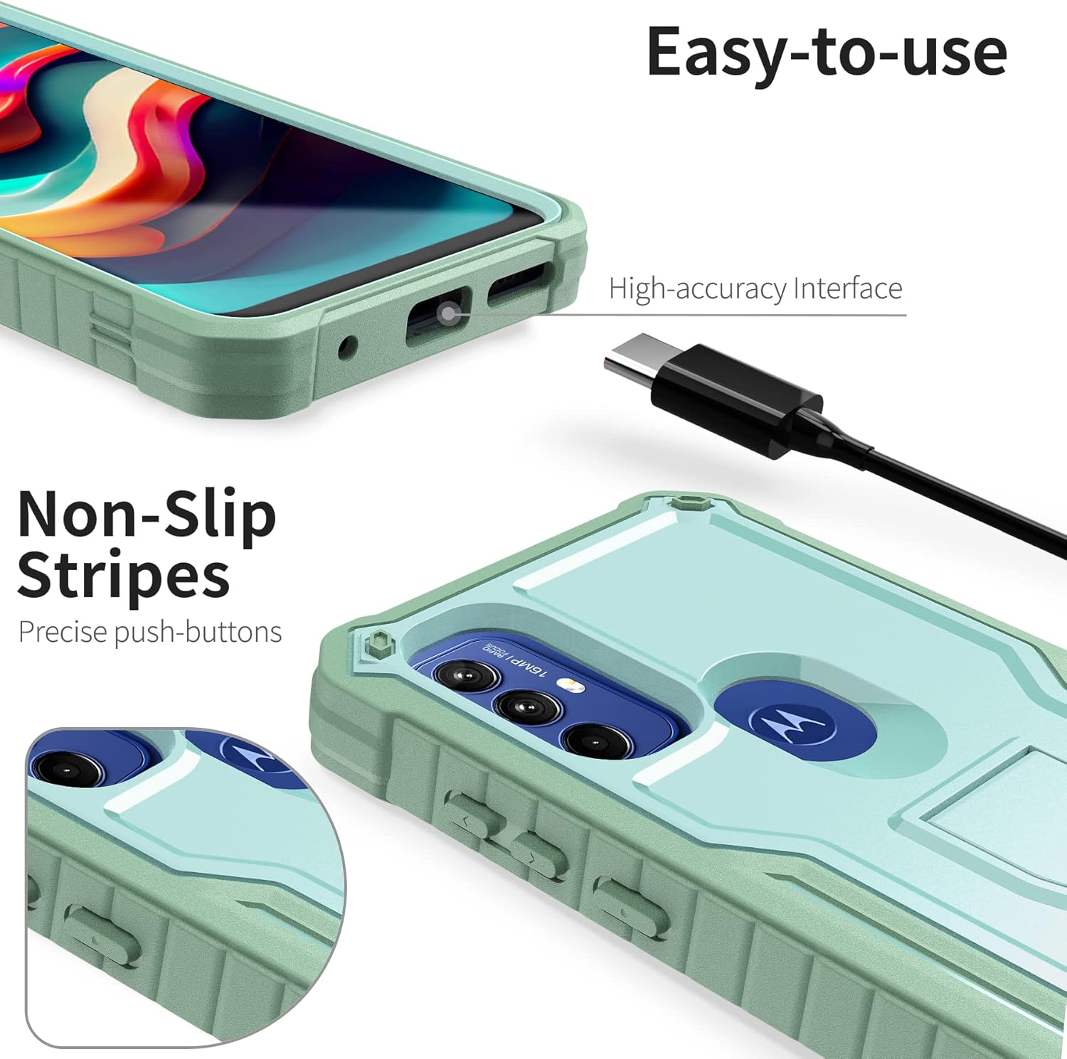 ExoGuard Funda para Moto G Play 2023, funda de goma resistente a prueba de golpes con protector de pantalla para teléfono Motorola G Play 2023,