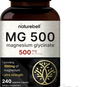 NatureBell Glicinato de magnesio 500 mg por porción  240 cápsulas vegetales, 100% quelado y purificado – Sin OMG y sin gluten NatureBell Glicinato de magnesio 500 mg por porción  240 cápsulas vegetales, 100% quelado y purificado – Sin OMG y sin gluten