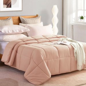 L LOVSOUL Edredón alternativo de plumón Queen para todas las estaciones, con pestañas en las esquinas, edredón rosa claro, tamaño Queen de 90 x 90 L LOVSOUL Edredón alternativo de plumón Queen para todas las estaciones, con pestañas en las esquinas, edredón rosa claro, tamaño Queen de 90 x 90