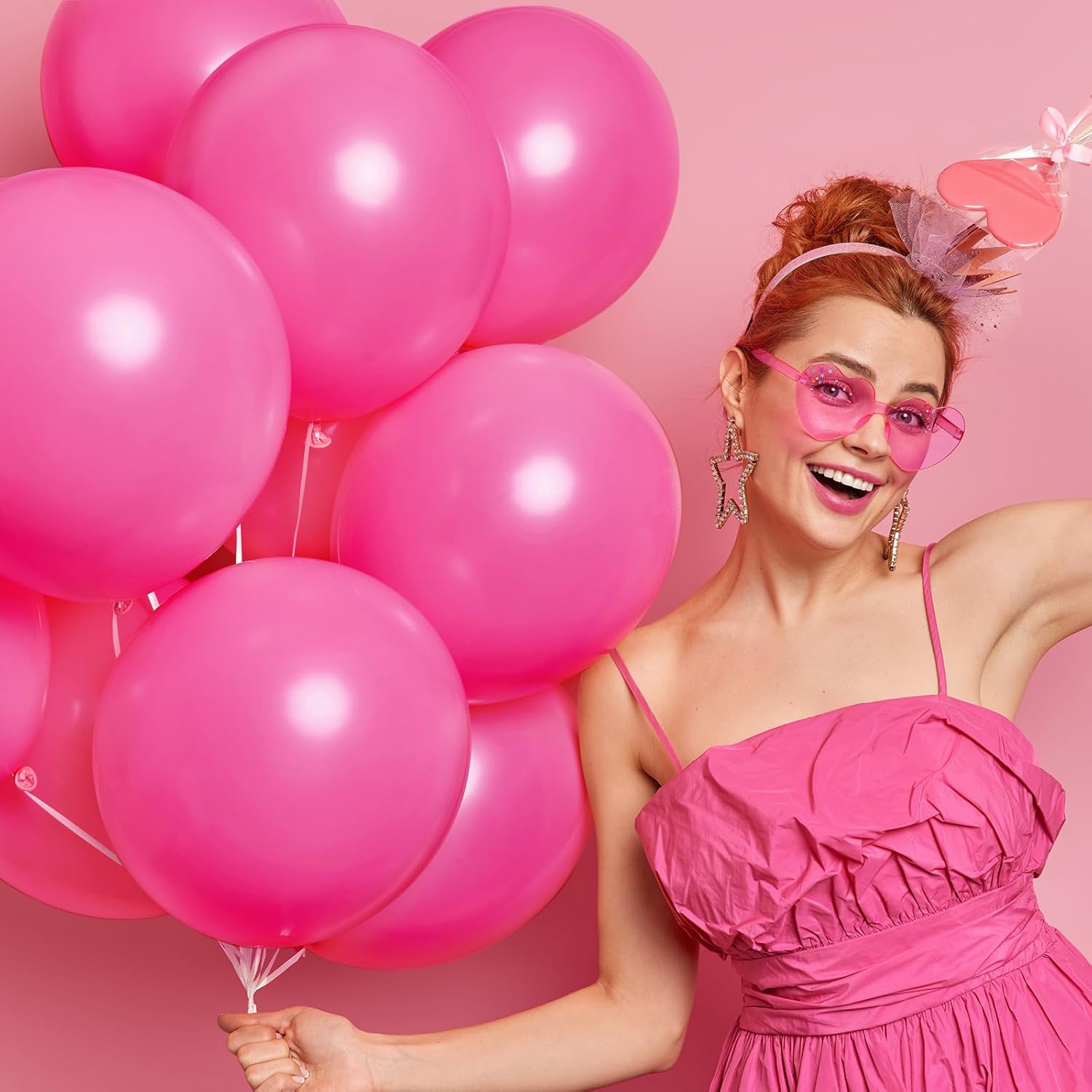 RUBFAC Globos de color rosa intenso, 50 globos magenta de 12 pulgadas y cinta, globos de látex grueso rosa oscuro para el día de San Valentín,