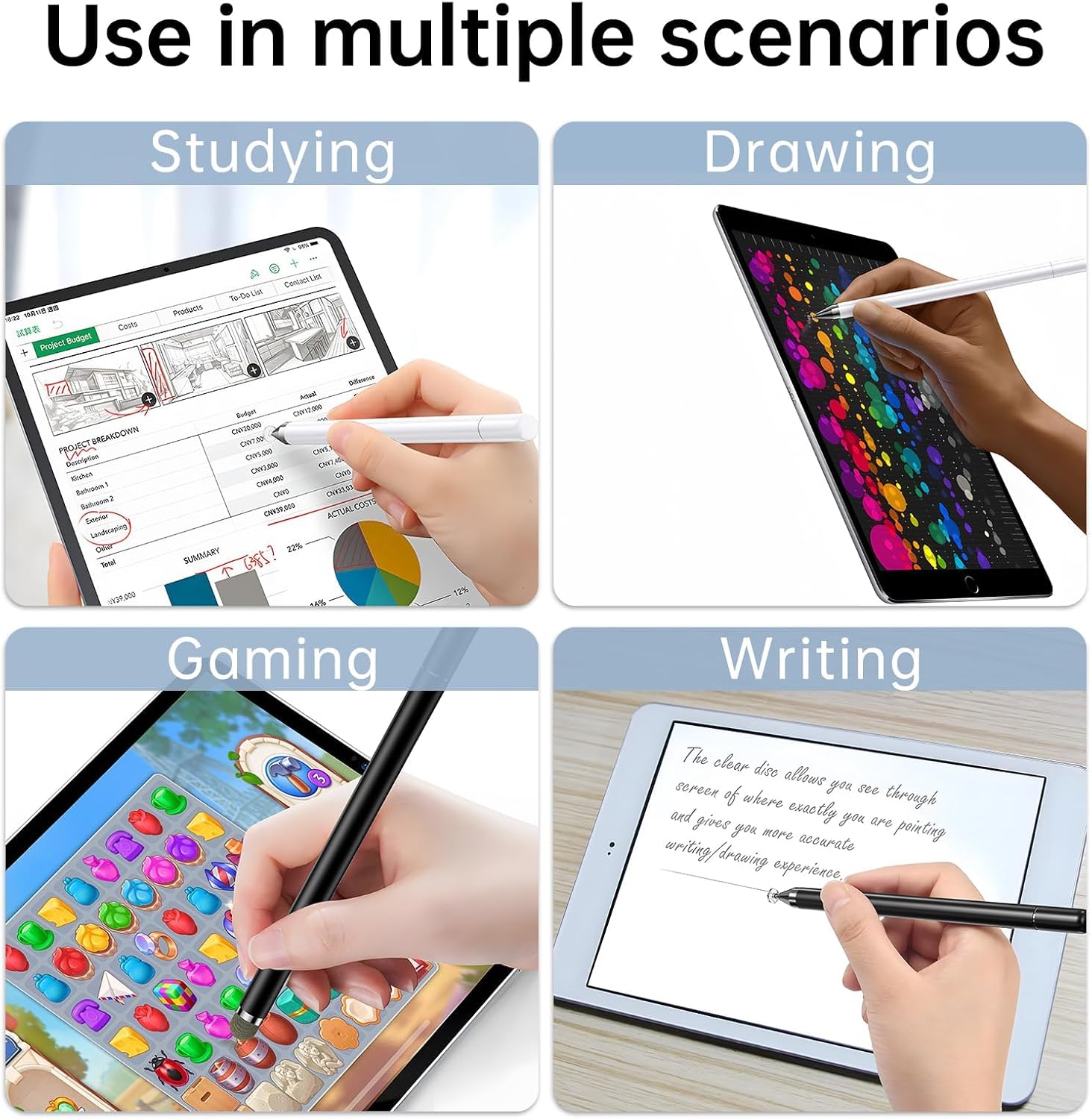 2 lápices capacitivos para pantallas táctiles, lápiz óptico para iPad, lápiz digital 2 en 1 con tapa magnética, lápiz óptico con función de imán