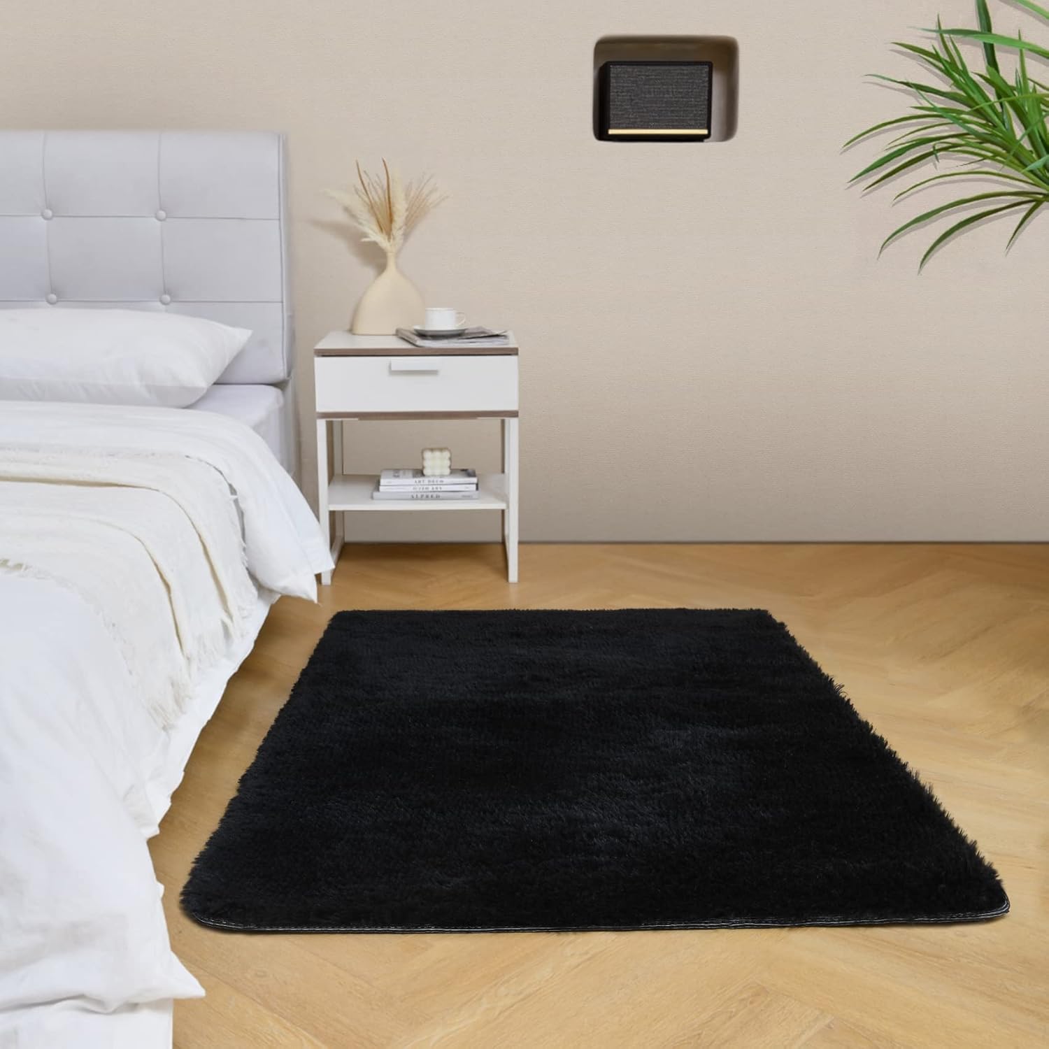 duduta Alfombra rectangular negra suave y esponjosa de 3 x 5 pies, alfombra de felpa peluda para dormitorio, guardería, sala de estar, decoración