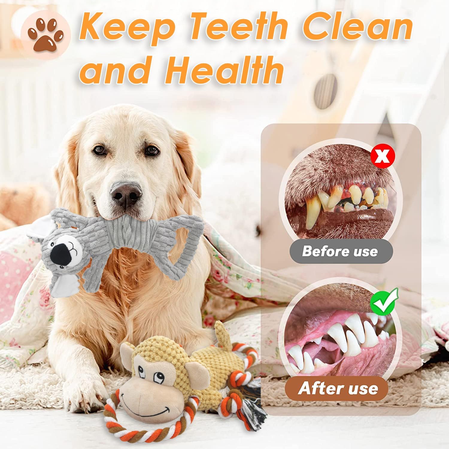 Juguetes para perros, juguetes chirriantes para perros, paquete de 2, juguetes para perros grandes, juguetes masticables para cachorros, juguetes de