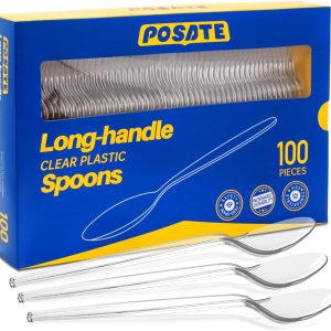 POSATE Cucharas de plástico desechables extralargas de 7.1 pulgadas (100 unidades), tamaño grande para adultos, plástico resistente de grado POSATE Cucharas de plástico desechables extralargas de 7.1 pulgadas (100 unidades), tamaño grande para adultos, plástico resistente de grado
