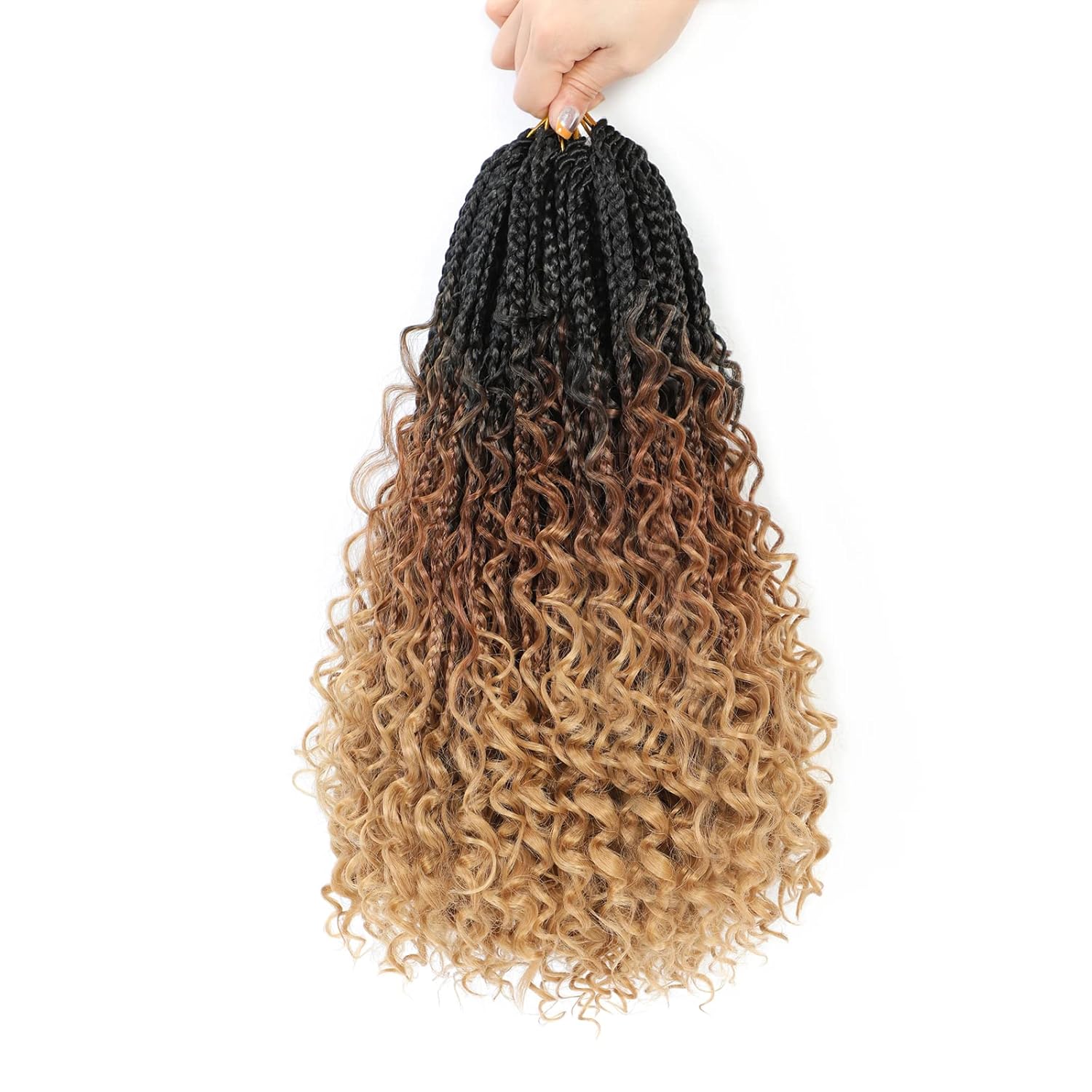 Liang Dian 8 paquetes de trenzas de cabello de ganchillo con extremos rizados de 18 pulgadas, trenzas de caja diosa de cabello bohemio de ganchillo