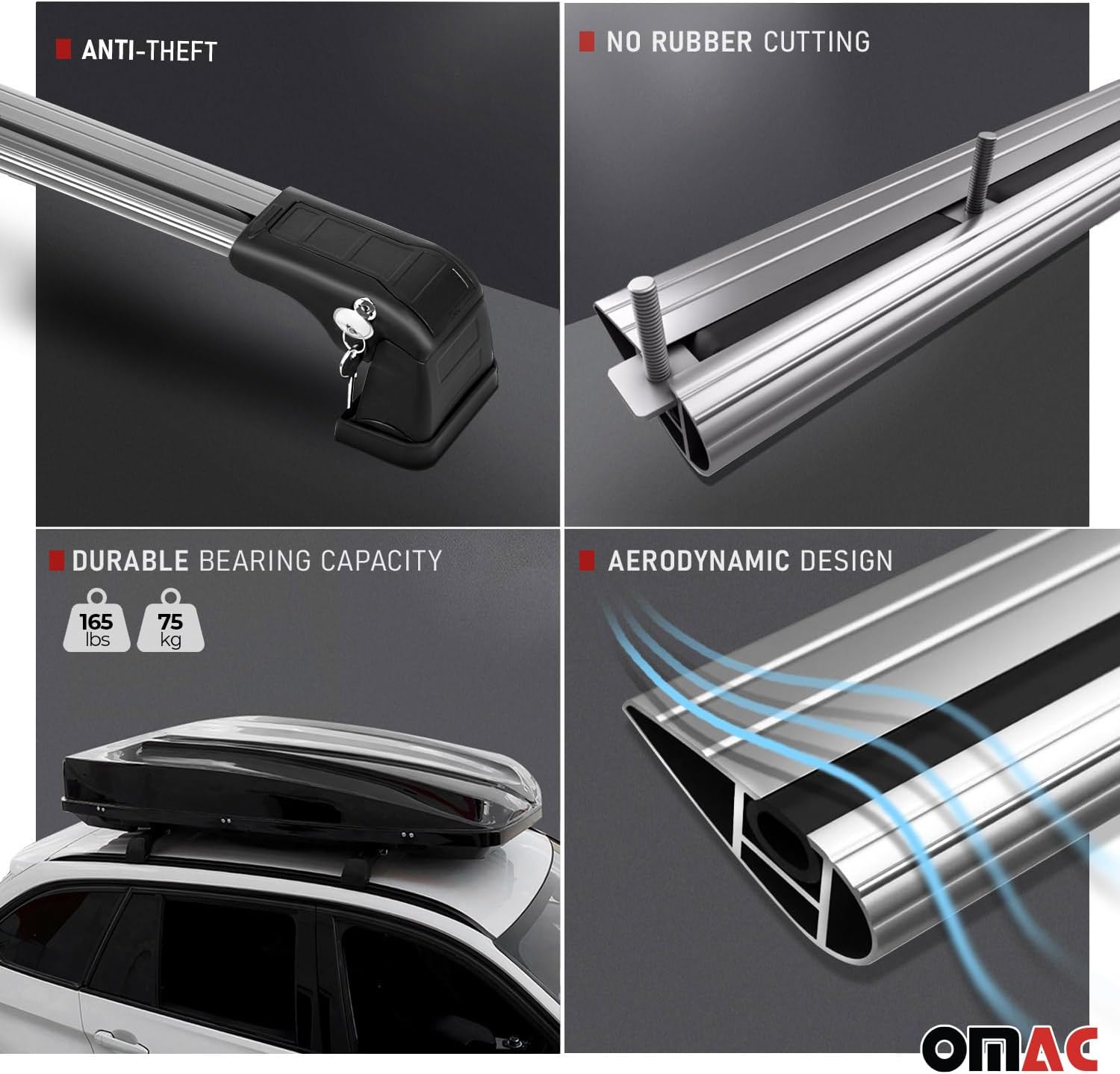 OMAC Barras transversales para techo Mazda CX-3 2016 a 2021, portaequipajes en el techo, capacidad de carga de 165 libras, aluminio, con cerradura,