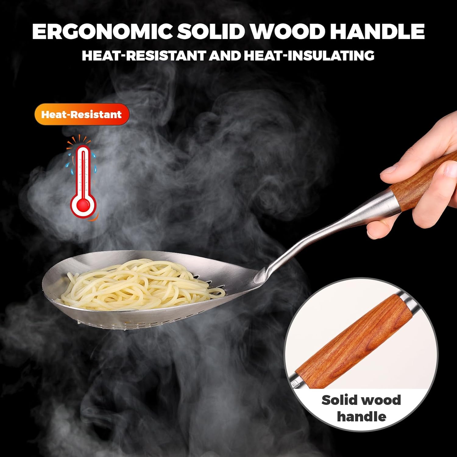 Skimmer – Cuchara ranurada de acero inoxidable 304 de 17 pulgadas para pasta, cuchara para cocinar y freír, cuchara coladora de metal grande con