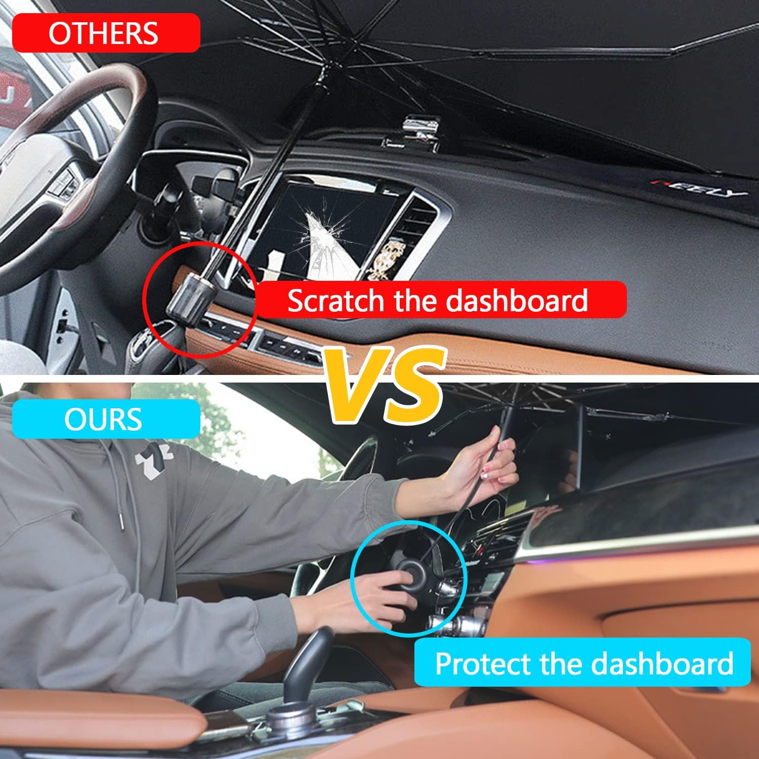 Parasol mejorado para parabrisas de automóvil, parasol para ventana delantera, sombrilla con brella, protector para SUV, modelo Te-s-l-a, accesorios