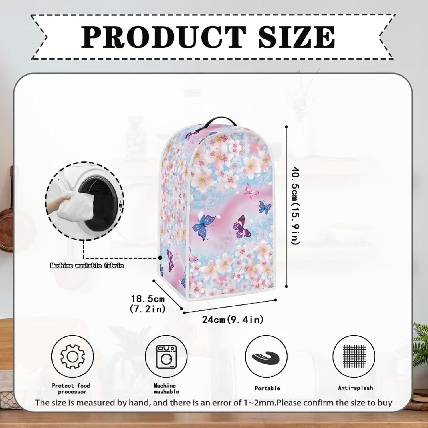 Blossoms – Funda acolchada para licuadora con diseño floral de mariposas para cocina, contra el polvo, huellas dactilares, protección fácil de