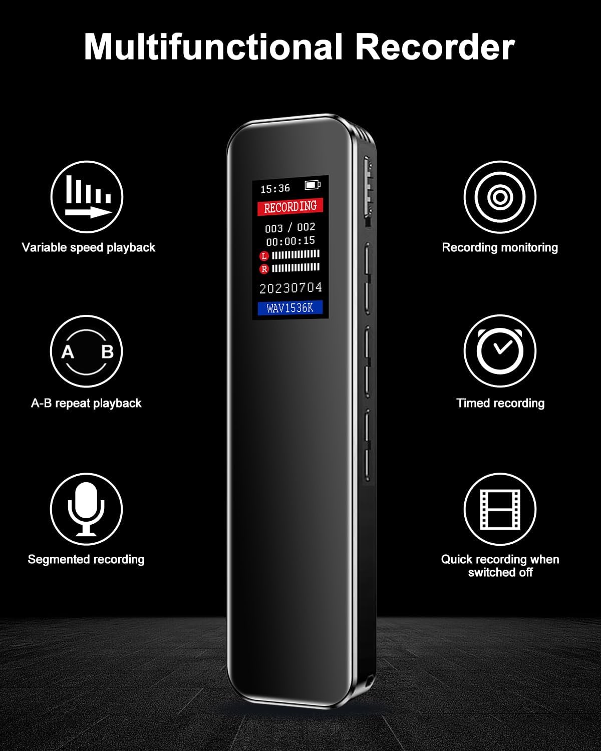 Grabadora de voz digital de 32 GB para conferencias y reuniones, grabadora activada por voz con capacidad de 2324 horas, grabadora de audio de