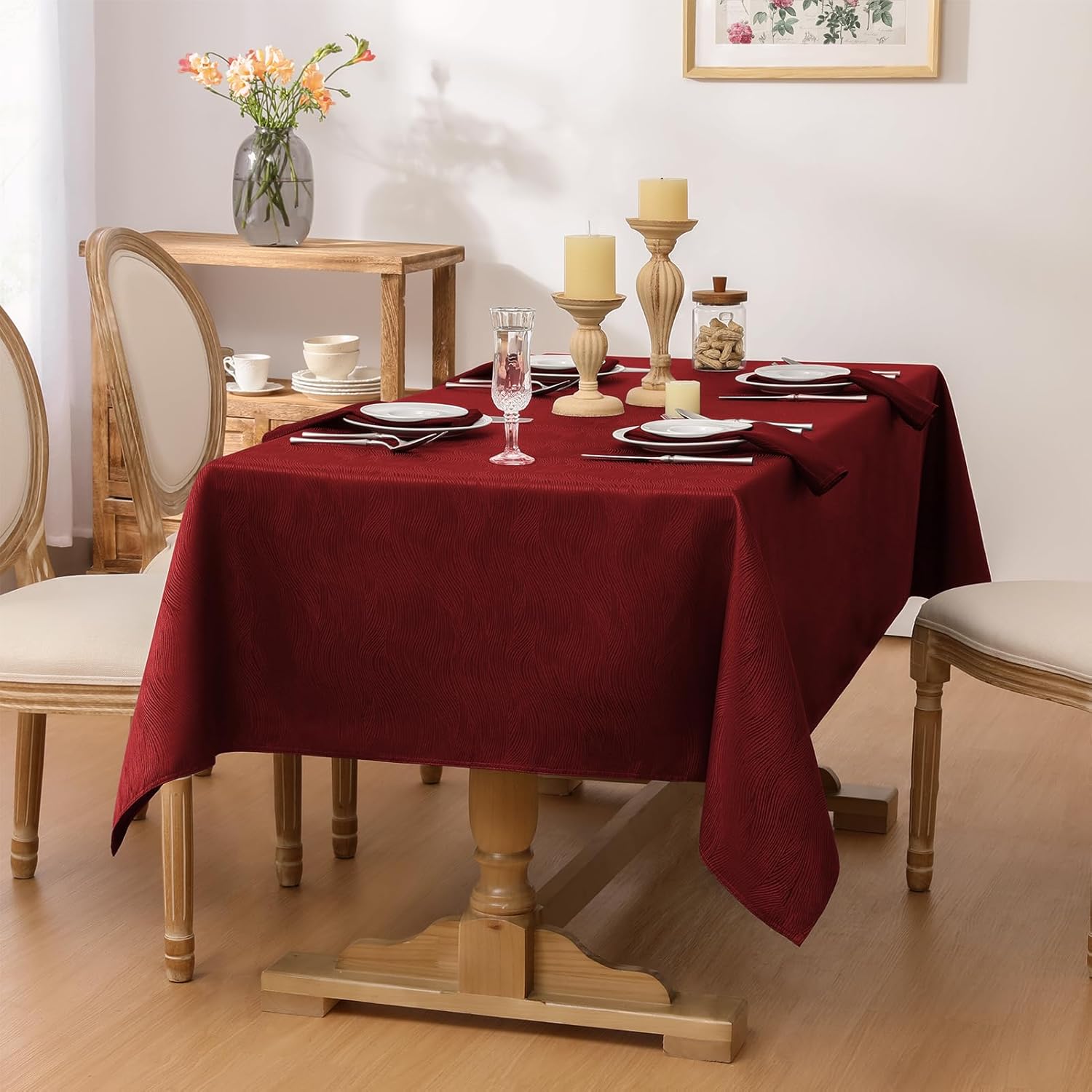 Softalker Mantel rectangular de jacquard navideño, diseño de remolino, impermeable, resistente a las manchas, sin arrugas, peso pesado, para cenas,