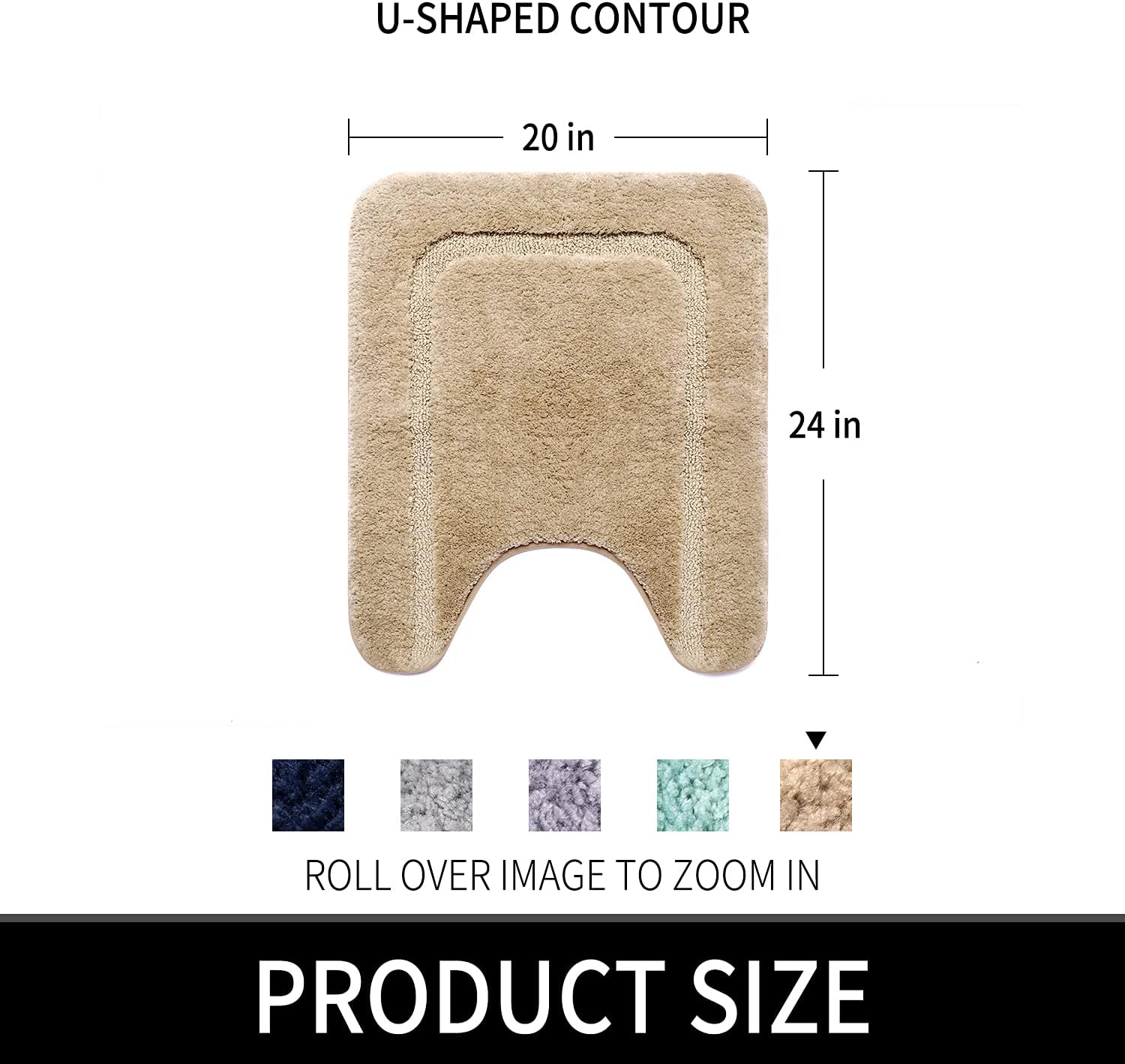 Alfombras de baño para inodoro contorneadas en forma de U, antideslizantes y absorbentes, ultra suaves, gruesas, lavables a máquina (beige, 20 x 24