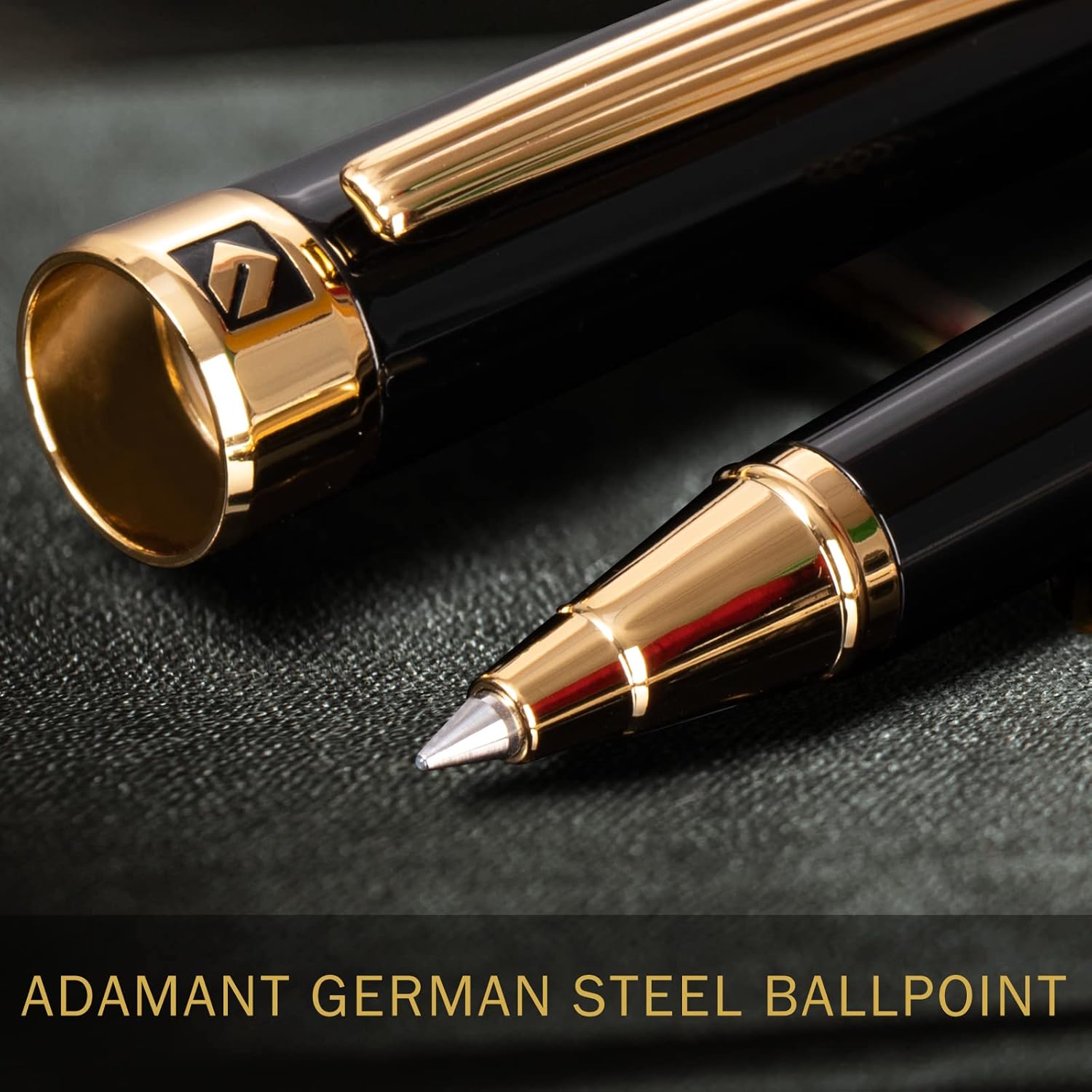 Keyzor Bolígrafo de lujo laca negra con ribete de oro real de 24 quilates Schmidt bolígrafo de primera calidad bolígrafo negro ejecutivo caja de - Imagen 4