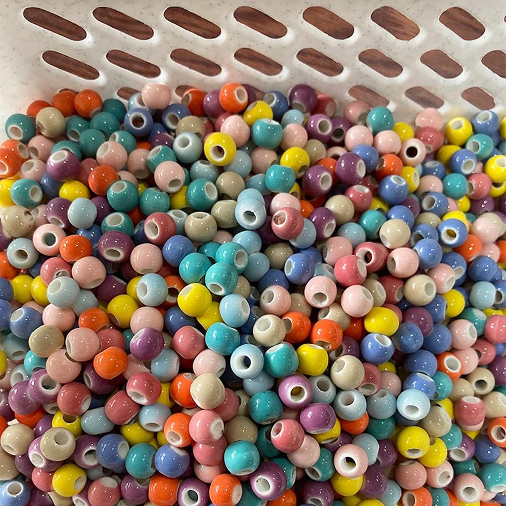 lasenersm Cuentas redondas de cerámica sueltas de 5.29 oz (alrededor de 590 piezas) cuentas redondas de porcelana espaciadoras redondas hechas a