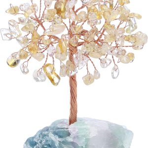 Jovivi Árbol de cristal de citrino natural, cristales curativos crudos, base de fluorita, árbol de dinero bonsái para decoración de mesa de oficina Jovivi Árbol de cristal de citrino natural, cristales curativos crudos, base de fluorita, árbol de dinero bonsái para decoración de mesa de oficina
