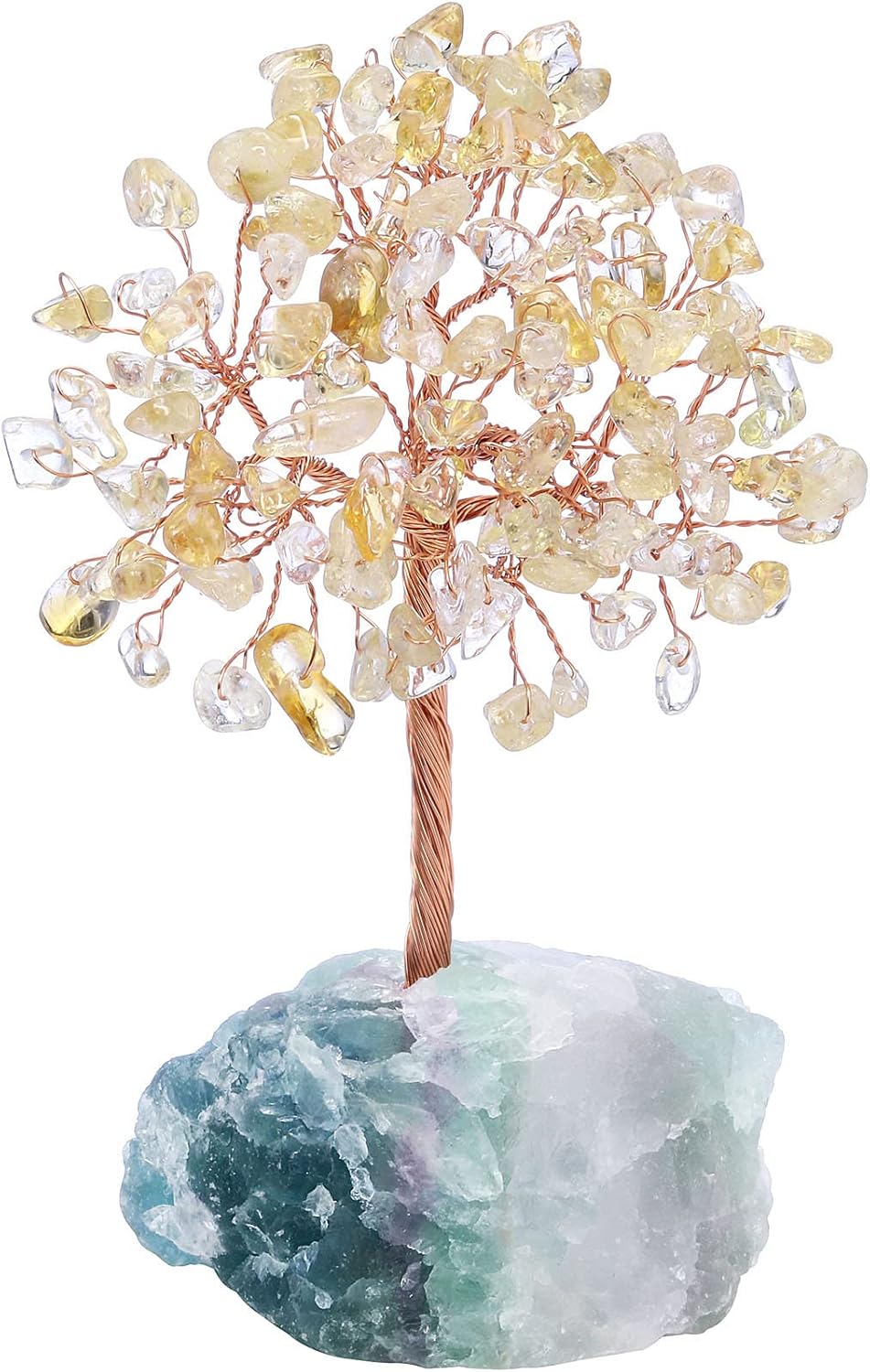 Jovivi Árbol de cristal de citrino natural, cristales curativos crudos, base de fluorita, árbol de dinero bonsái para decoración de mesa de oficina