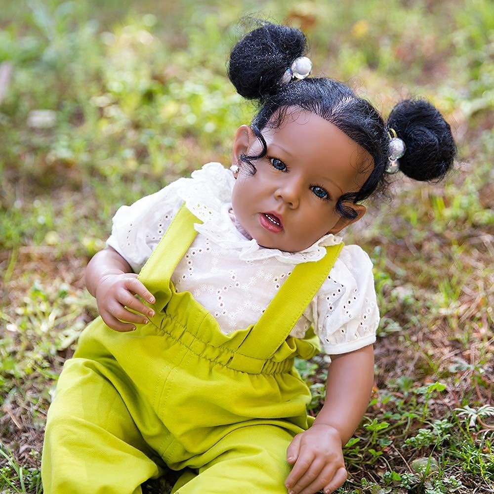 Rebornova muñeca Reborn de niña negra, bebé recién nacida de 20pulgadas, con cuerpo suave y realista, extremidades de silicona, juego de regalo para