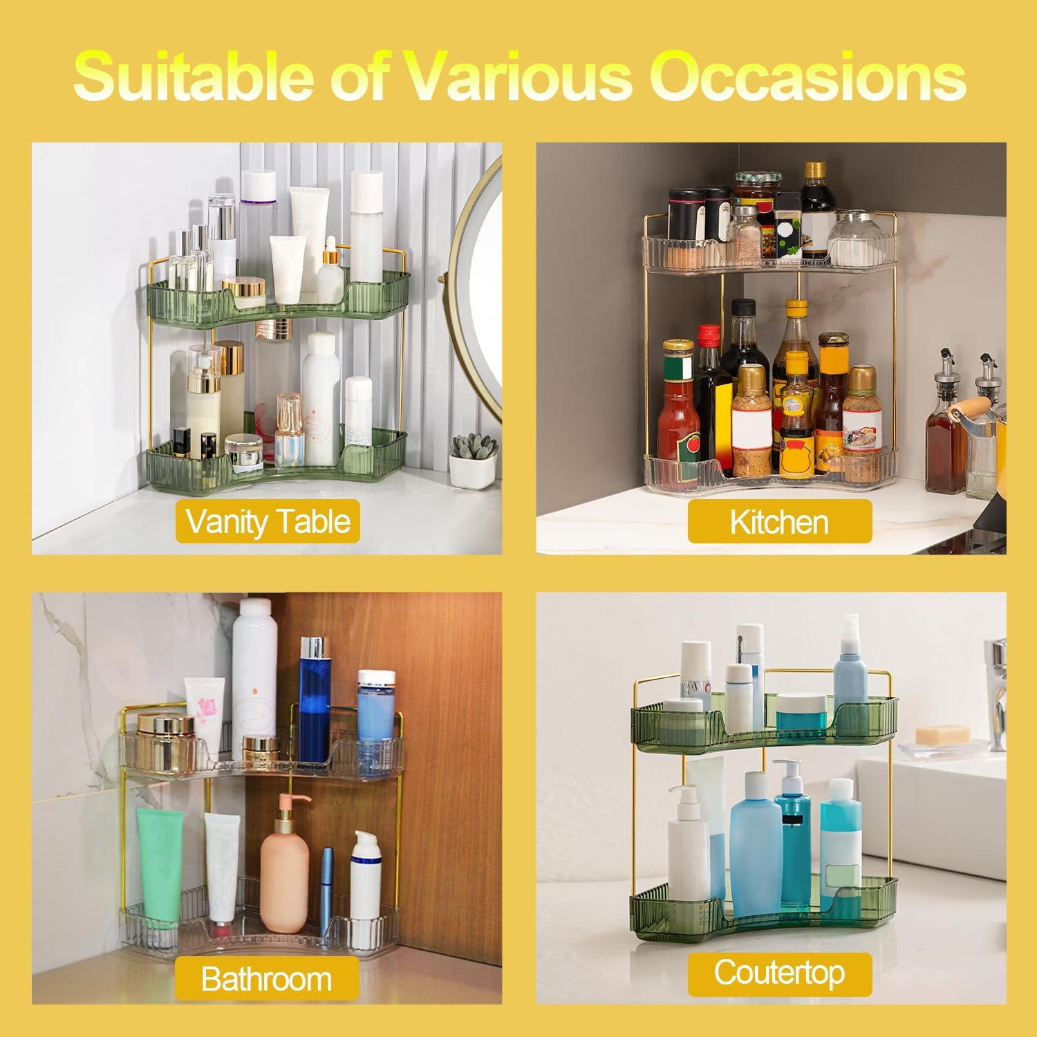 GTI Organizador de mostrador de baño de 2 niveles, organizador de baño multifunción para encimera, organizador de maquillaje para bandeja de
