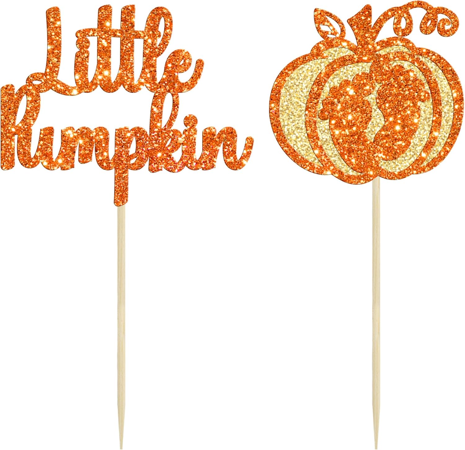 Gyufise 24 adornos para cupcakes de calabaza con purpurina con temática de otoño, decoración de cupcakes para baby shower, pies de bebé, palillos