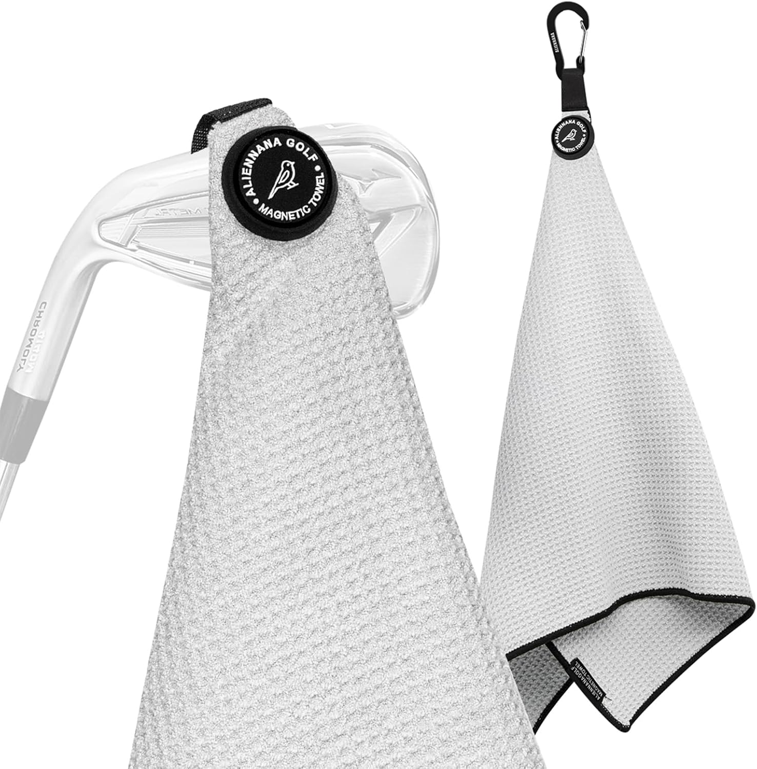 Aliennana Toalla de golf magnética, diseño de gofre de microfibra con clip, imán de fuerza industrial para un fuerte agarre a bolsas de golf,