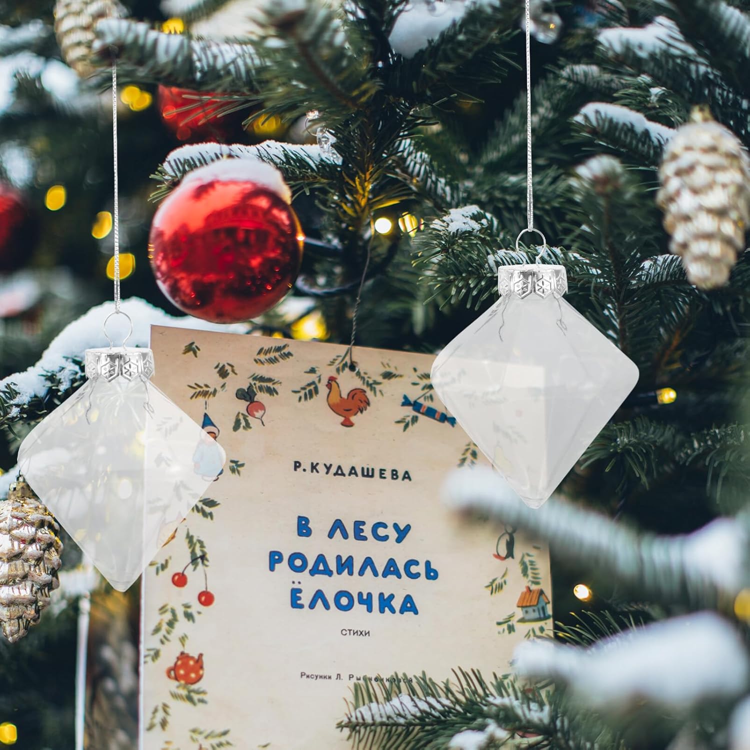 Angoily Bolas de adorno rellenables de plástico transparente para Navidad, 12 unidades, prisma, bola de decoración de Navidad para proyectos de