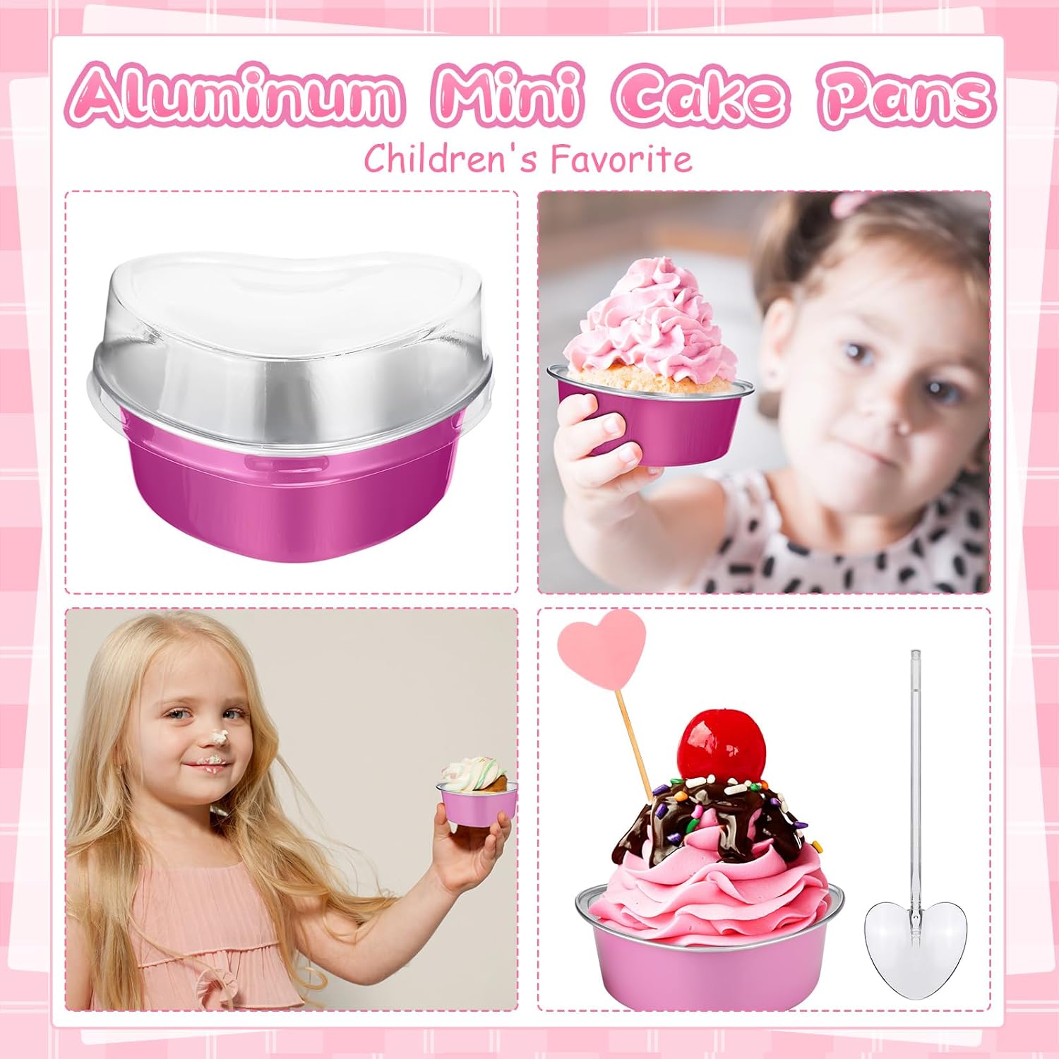 El juego de moldes para tartas de corazón de San Valentín incluye mini moldes de aluminio, cuchara de plástico, decoración de cupcakes, tazas de