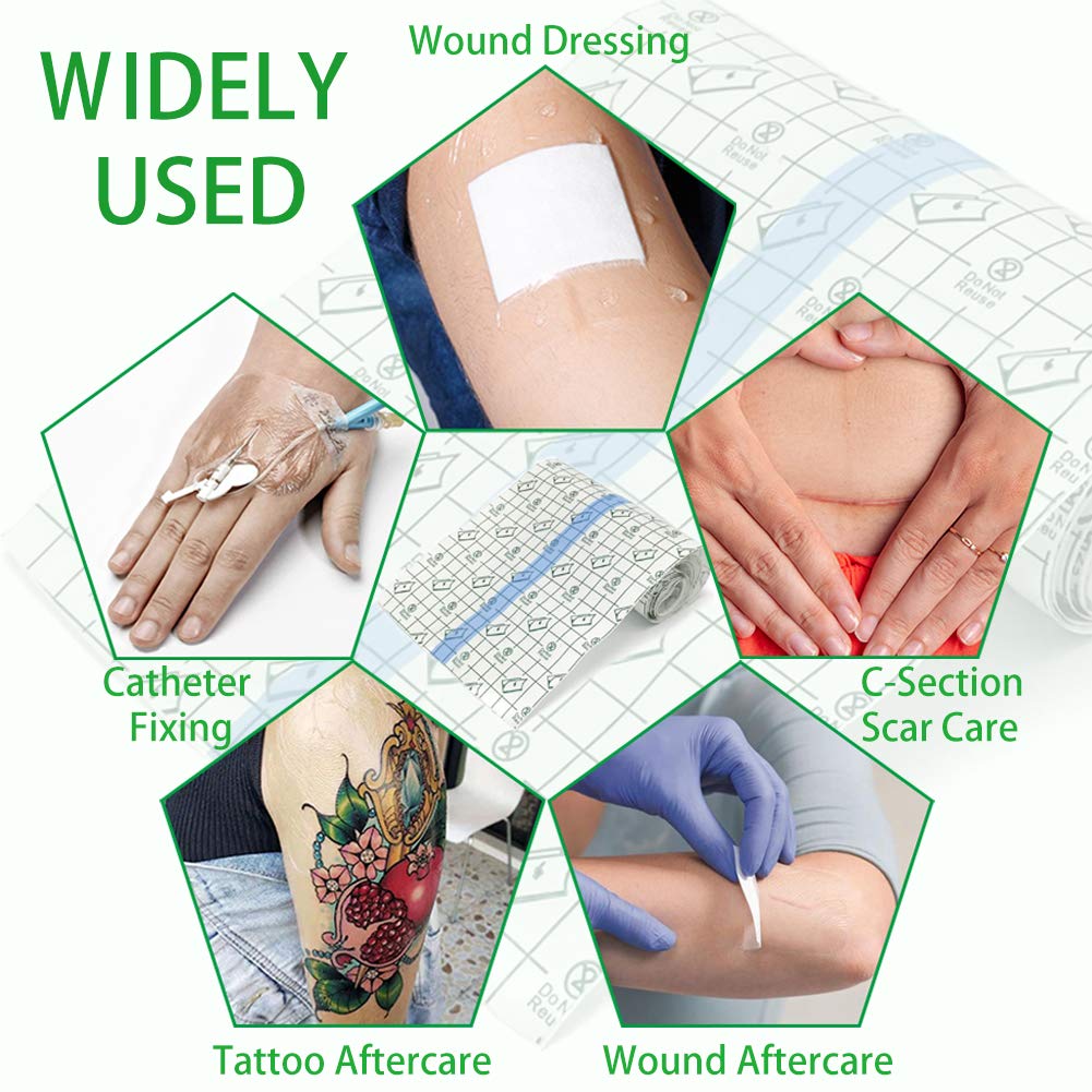 Rollo de vendaje para cuidado posterior de tatuajes de 10 x 2 yardas, película transparente impermeable para tatuajes, curación inicial y reparación