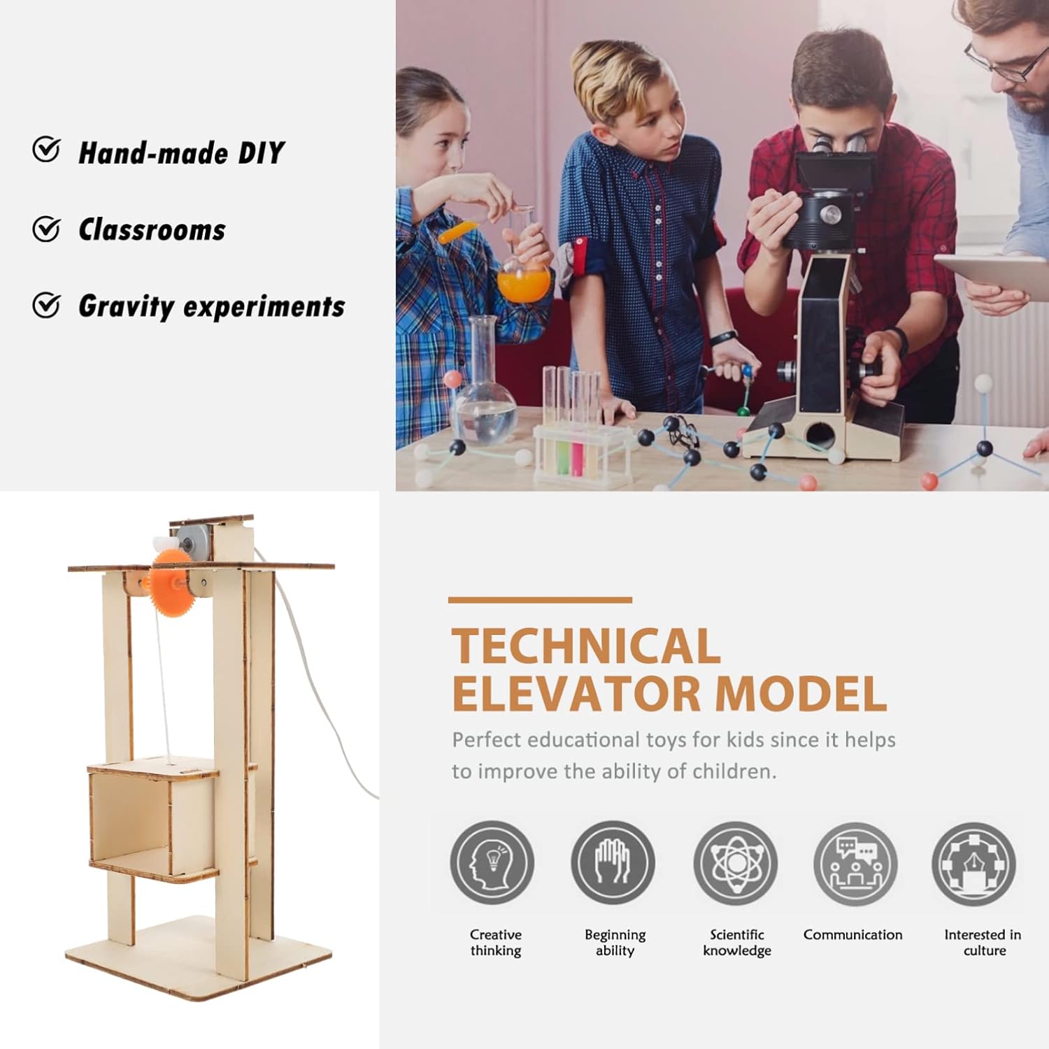 Elevador de madera para niños Juguete elevador Conjunto de elevador DIY Ascensores Modelo de Ascensor Kit de fabricación de manualidades DIY Kit de