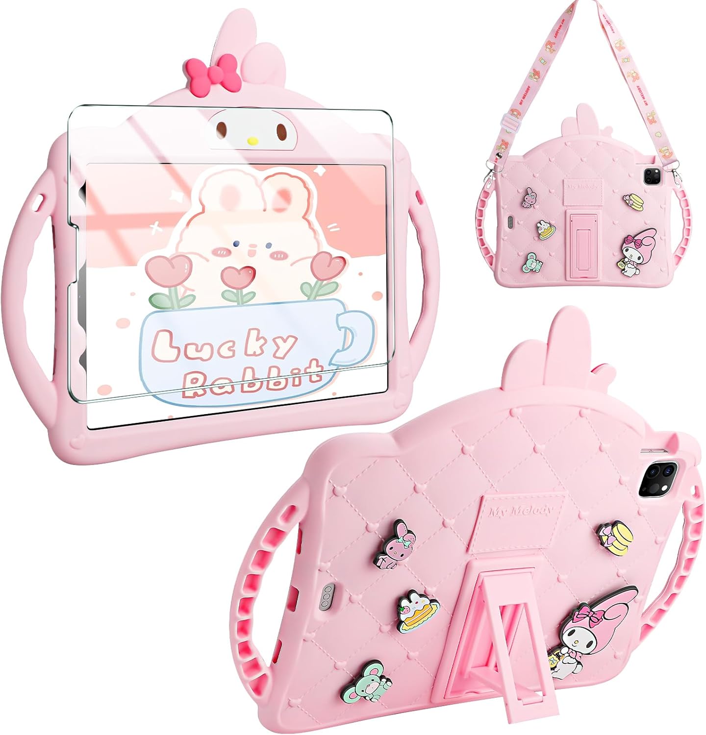 JAKPAK Funda para iPad Air de 5 generación para niños, iPad Pro de 11 pulgadas con protector de pantalla y correa de hombro para niñas, funda de