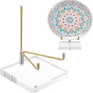 Hipiwe Caballete de exhibición de metal ajustable con base acrílica, soportes de exhibición de platos decorativos extragrandes para piedras Hipiwe Caballete de exhibición de metal ajustable con base acrílica, soportes de exhibición de platos decorativos extragrandes para piedras