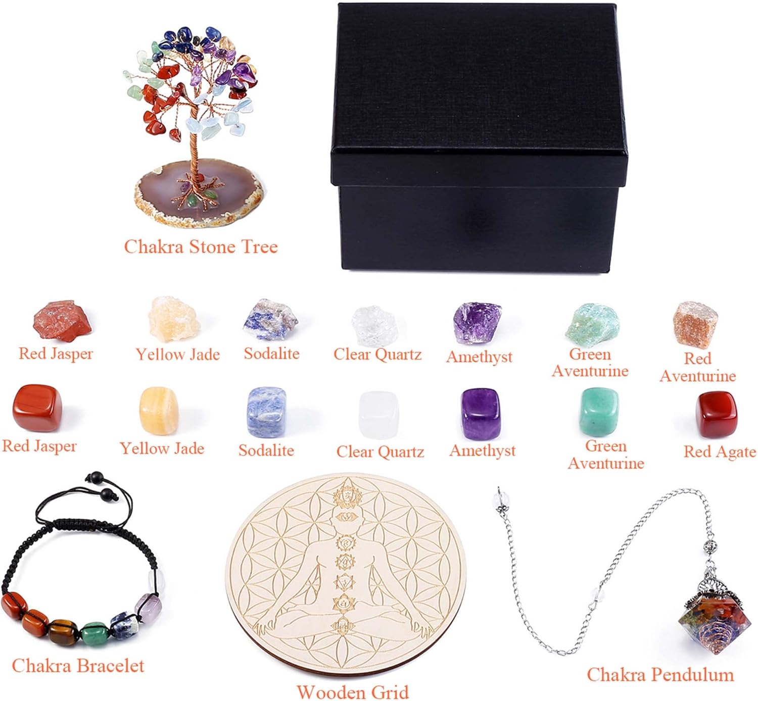 CrystalTears Juego de 7 piedras de cristal de chakras para principiantes, colección de piedras preciosas curativas, curación de chakras, meditación,