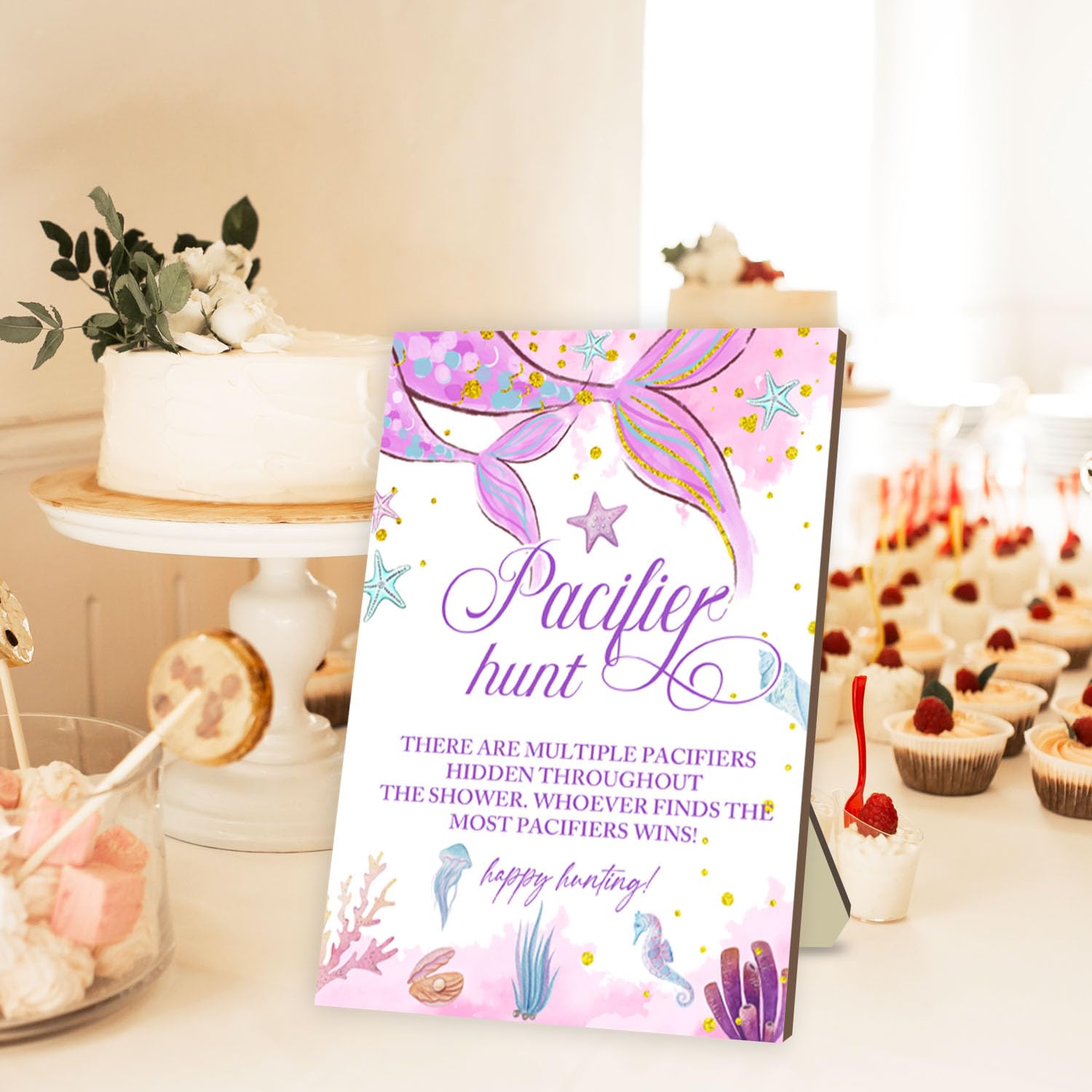 Juegos de baby shower, juego de caza de chupetes, juegos para baby shower o revelación de género, letrero de caza de chupete de madera, 50 chupetes