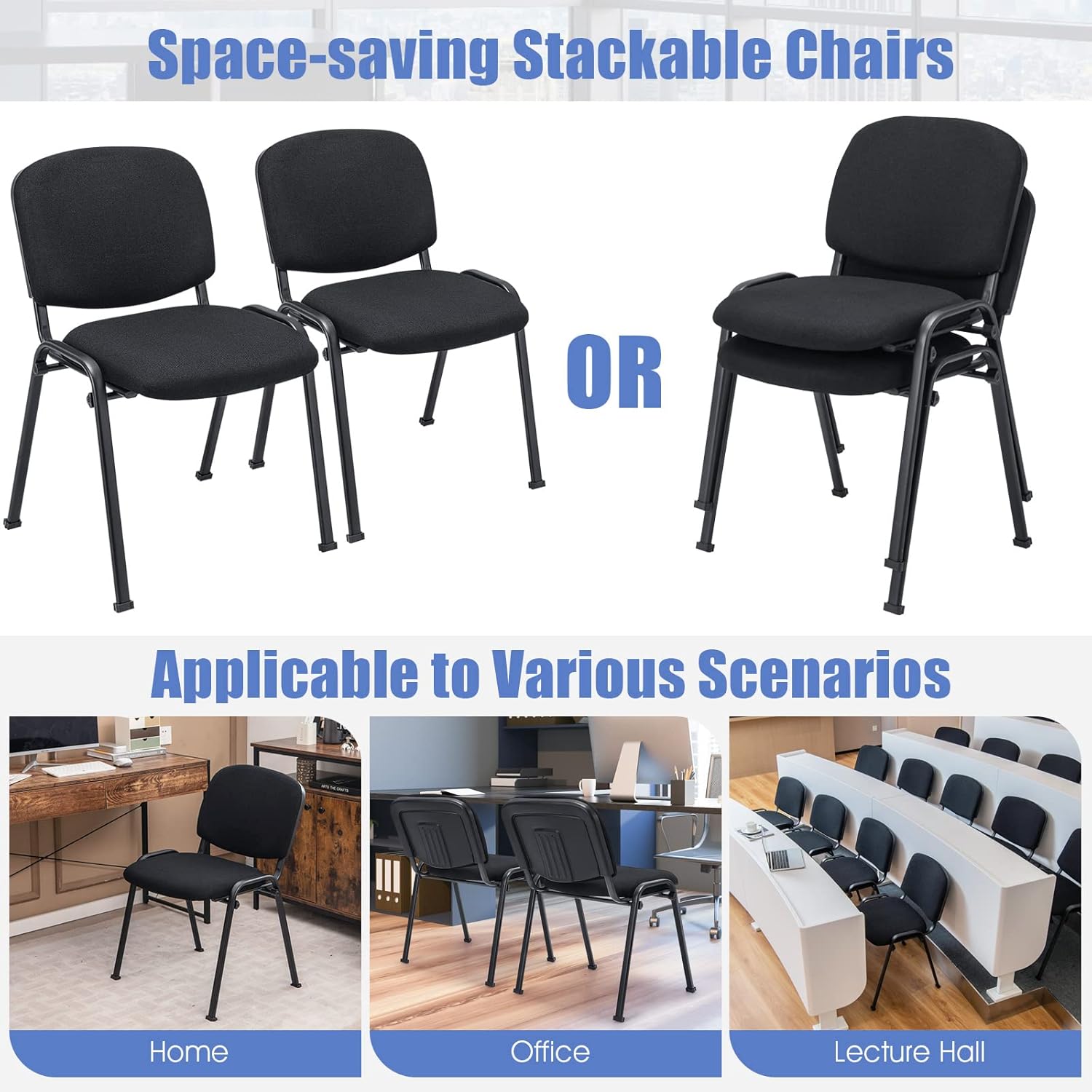 Tangkula Juego de 5 sillas de sala de conferencias, sillas apilables para invitados de oficina con respaldo y asiento tapizados, sillas ergonómicas