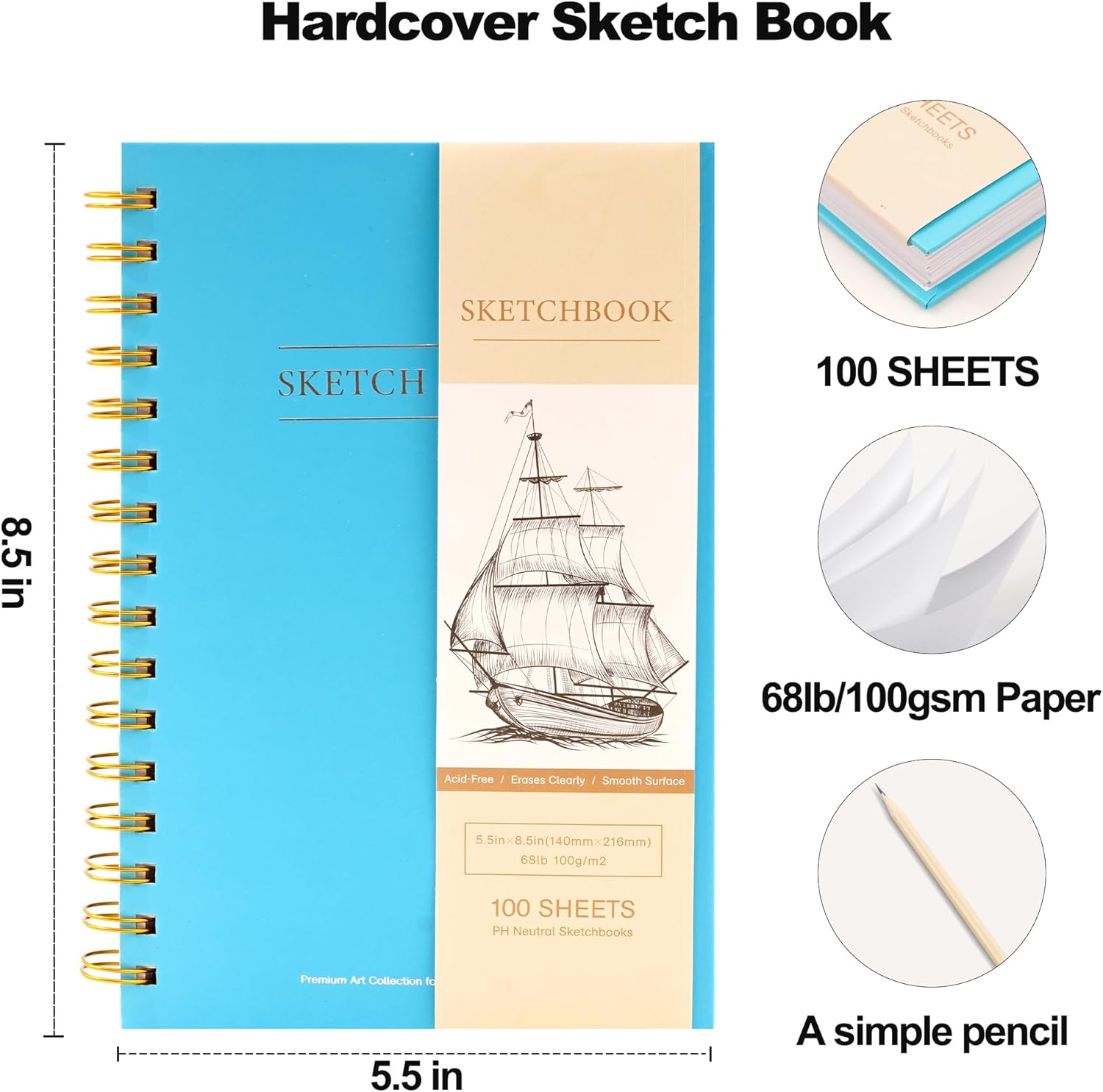 Yoment Cuaderno de bocetos de 5.5 x 8.5 pulgadas para dibujar pequeño en espiral para niños, cuaderno de bocetos de tapa dura (68 libras3.53 ozm),