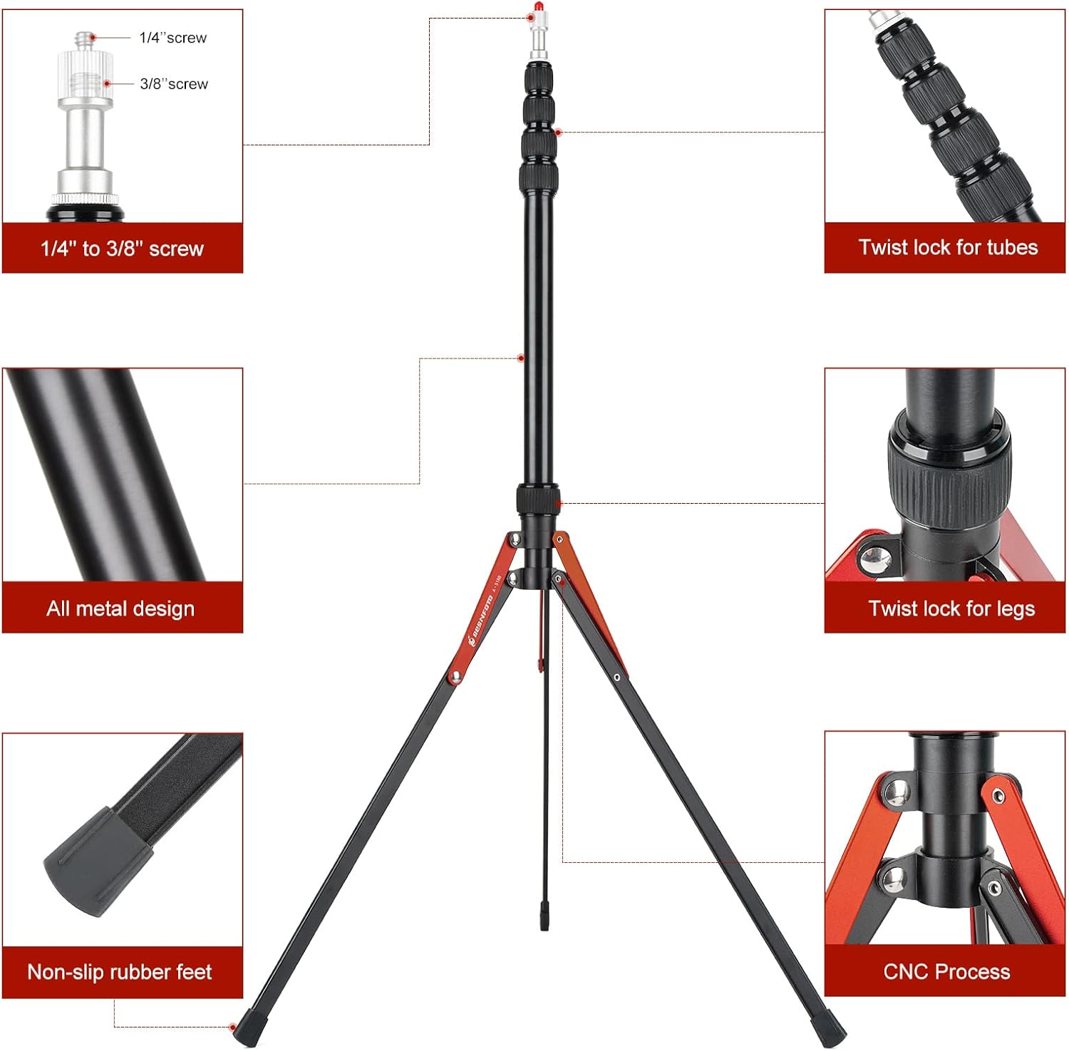 Besnfoto Soporte de luz para fotografía, ligero, portátil, de aluminio, 86.6in7 pies para luz de velocidad, flash, luz LED, caja de luz pequeña, luz