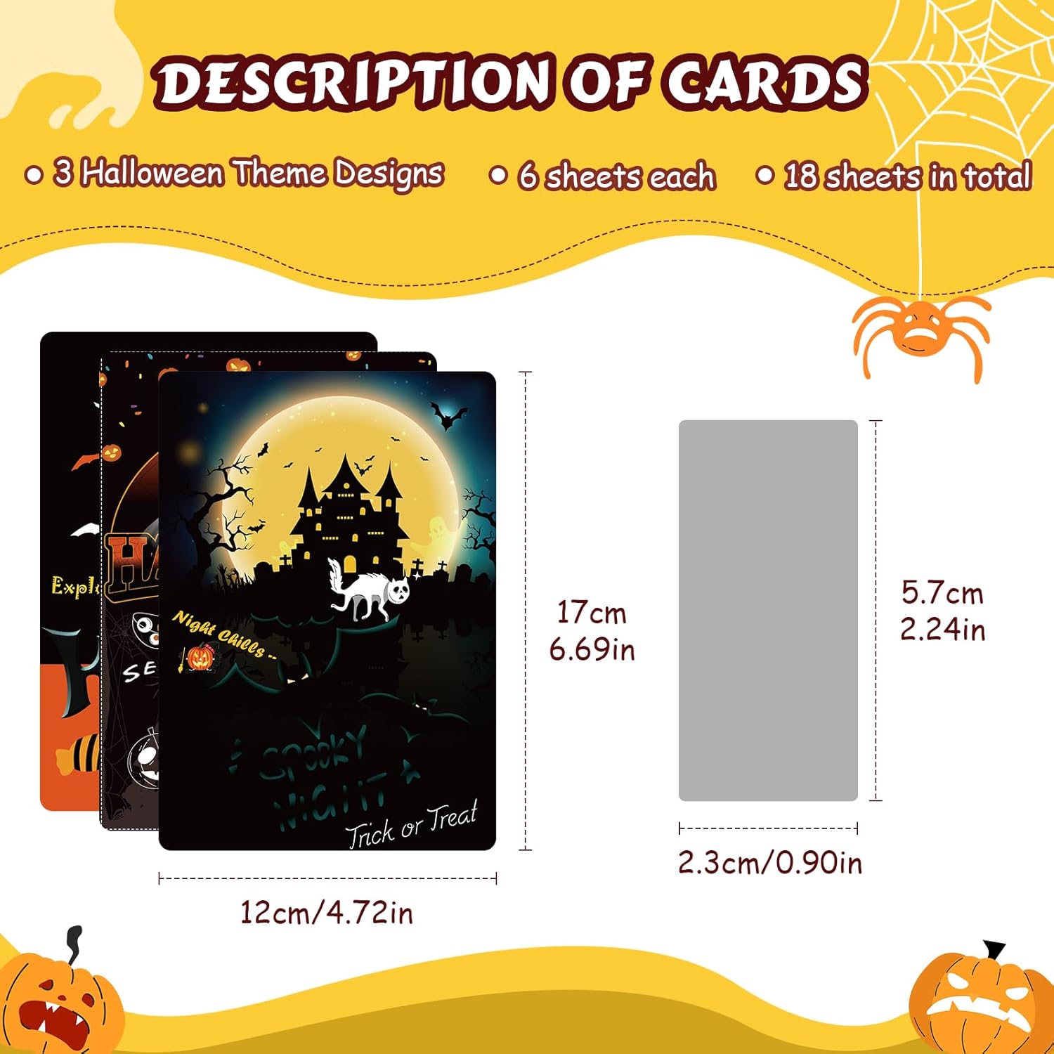 18 tarjetas rascadoras para niños y adultos, 3 divertidos diseños de Halloween, tarjetas de lotería de actividades de calabaza, fantasma y monstruo,
