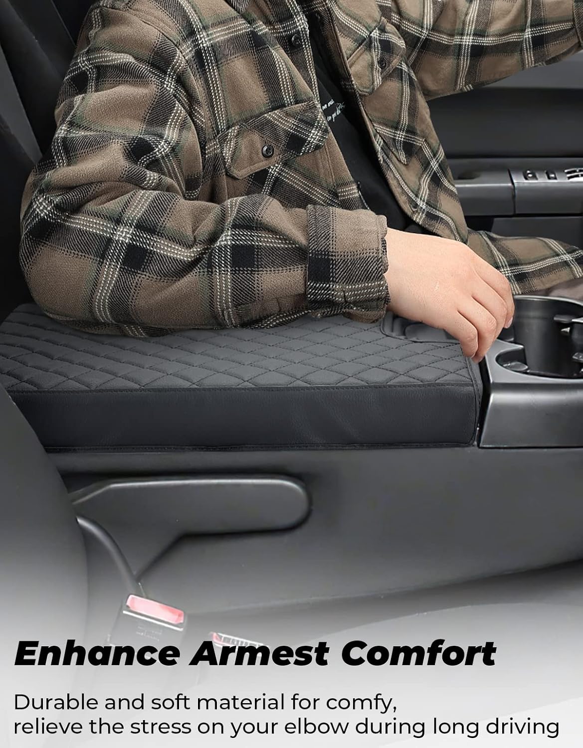 ISSYAUTO Funda de consola central compatible con Silverado Tahoe Sierra Yukon Suburban 2007-2013 Jump Seat Console Funda de cuero para reposabrazos